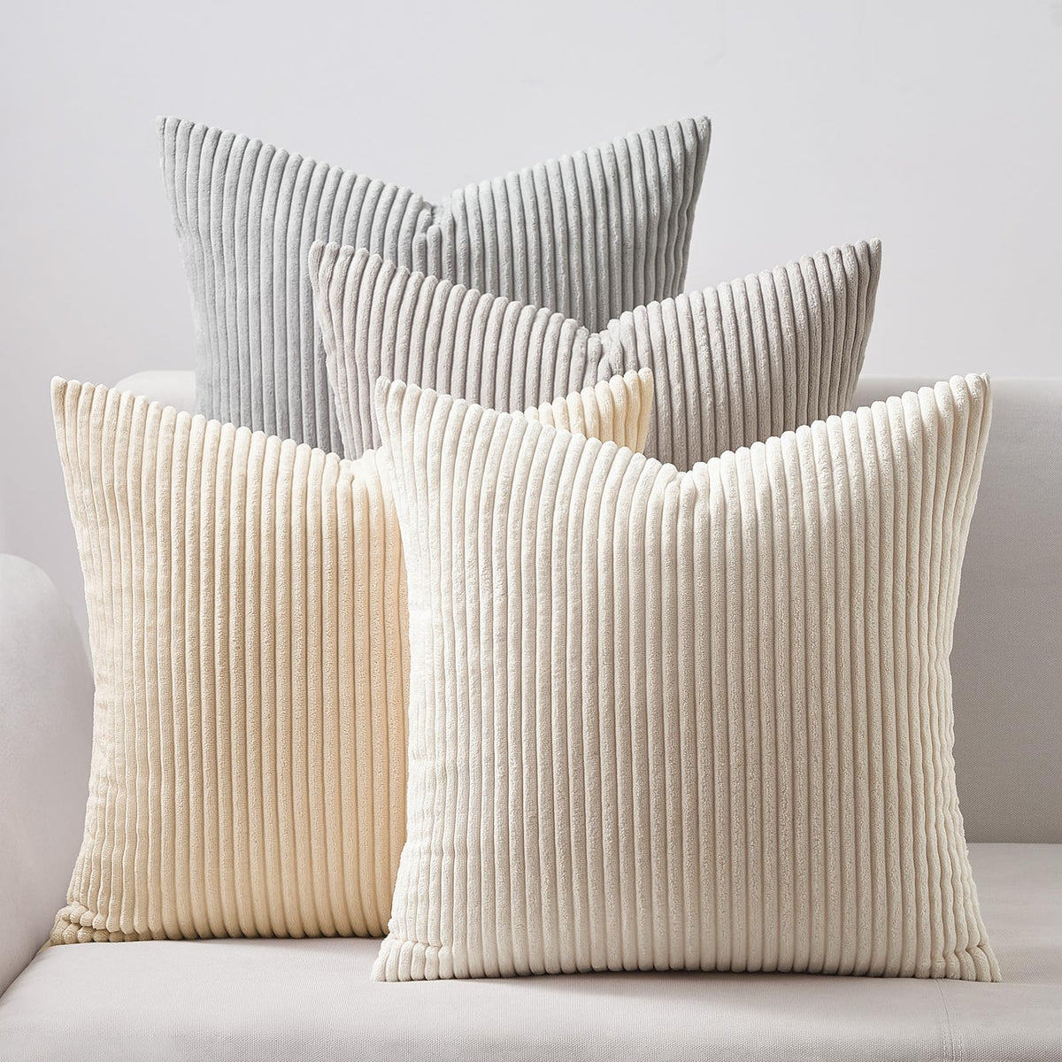 Topfinel Fall Burnt Orange Decorative Throw Pillows Covers 18x18 Inch Set of 4,Yellow Green Gradient Series Corduroy Striped Square Pillow Case,Western Modern Cushion Cover for Couch Sofa Bedroom