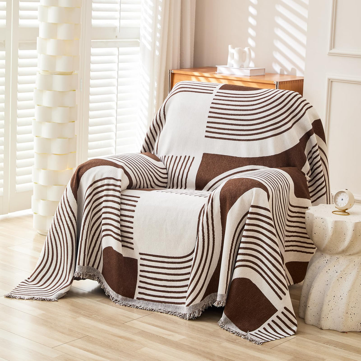 WEYOND Boho Couch Cover, Chenille Sofa Covers Washable, 71" x 102", Khaki