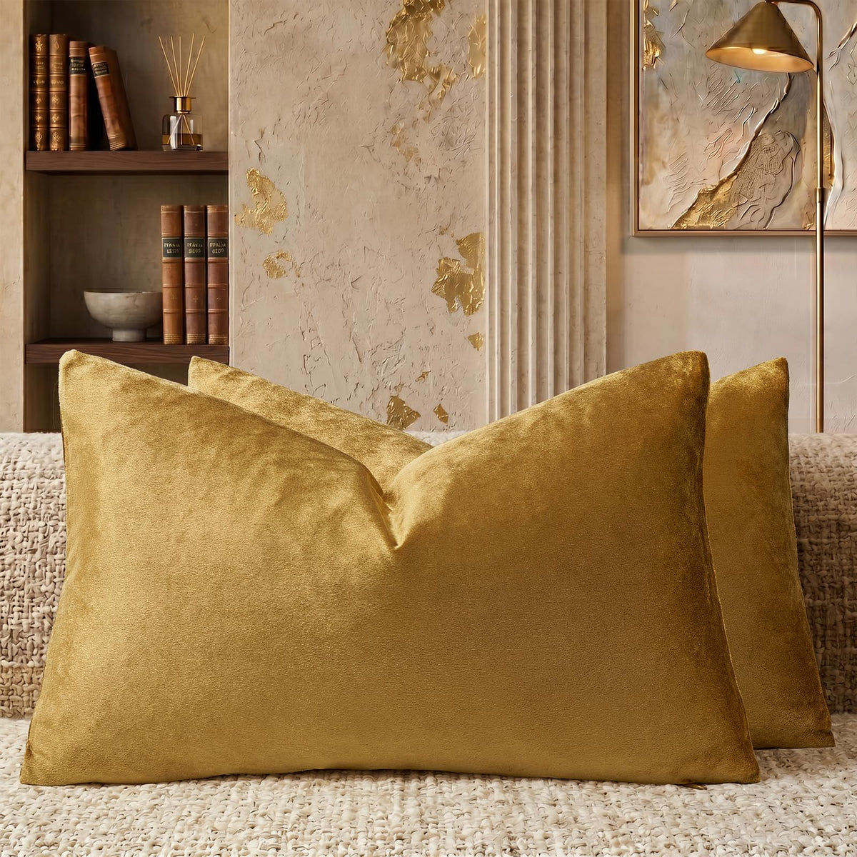 GIGIZAZA Gold Velvet Pillow Covers 18x18 Decorative Pillows Pack of 2