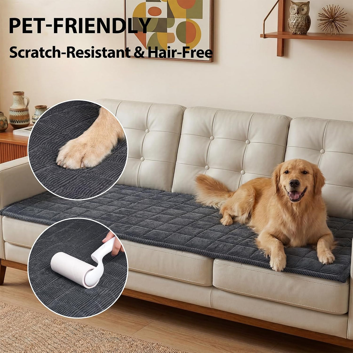 Fixwal Waterproof Corduroy Dog Couch Cover, 27.6" x 59", Dark Grey