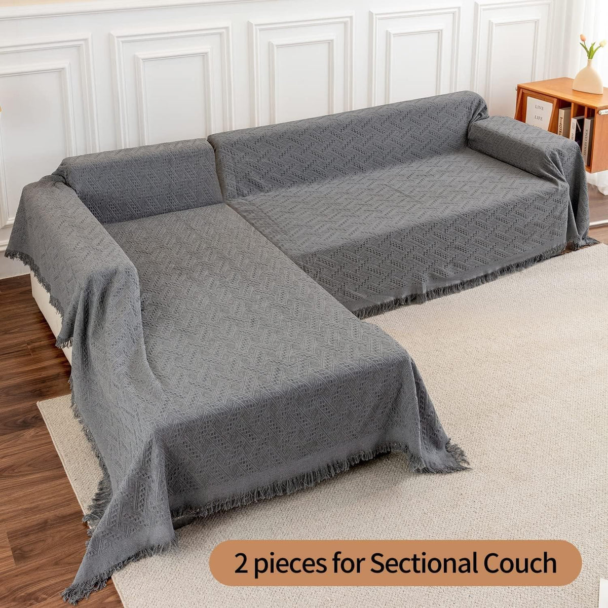 Deep Dream Sofa Cover, Sectional Couch Covers, Couch Covers for 3 Cushion Couch, Couch Cover for Dogs, Geometrical Jacquard Fabric Sofa Cover (XX-Large, 91" x 134", Dark Grey)