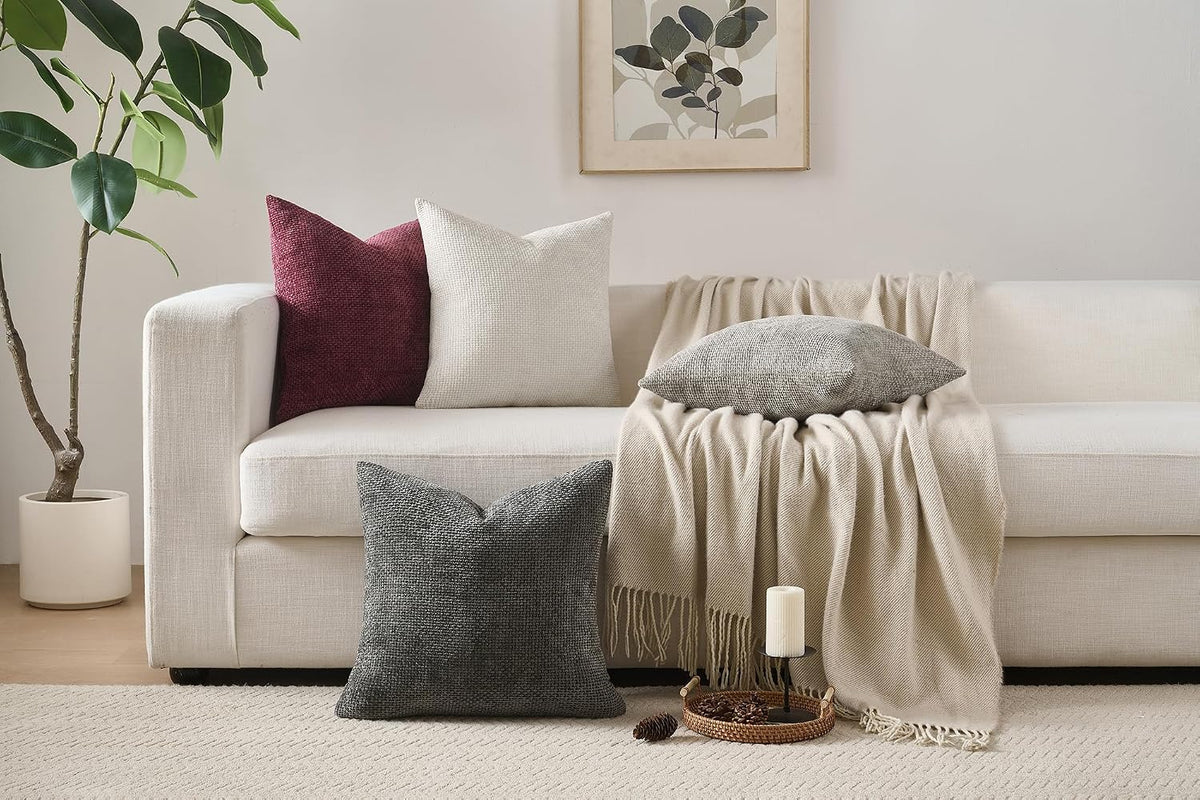 Pack of 4 Couch Throw Pillow Covers 18x18 Inch Neutral Soft Decorative Pillow Covers Farmhouse Boho Cushion Covers for Modern Farmhouse Home Decor Sofa Bedroom Living Room