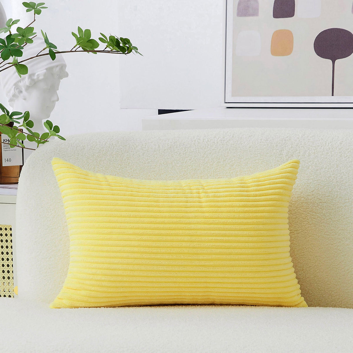 Home Brilliant Mustard Yellow Throw Pillow Cover 18x18 Decorative Plush Corduroy Striped Fall Decor Throw Pillow Cushion Cover for Couch Bed Decor, 18 x 18 (45x45), Sunflower Yellow