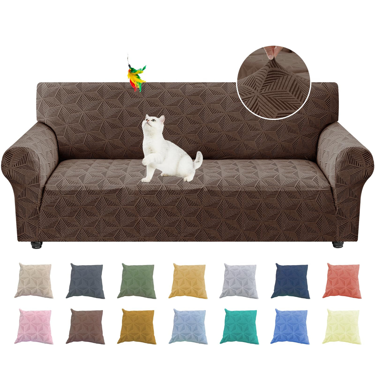 YEMYHOM 1 Piece Stretch Couch Covers for 3 Cushion Couch, Jacquard Sofa Cover with Non-Slip Elastic Bottom, Thickened Slipcover Furniture Protector for Dogs Pets (Large, Navy）