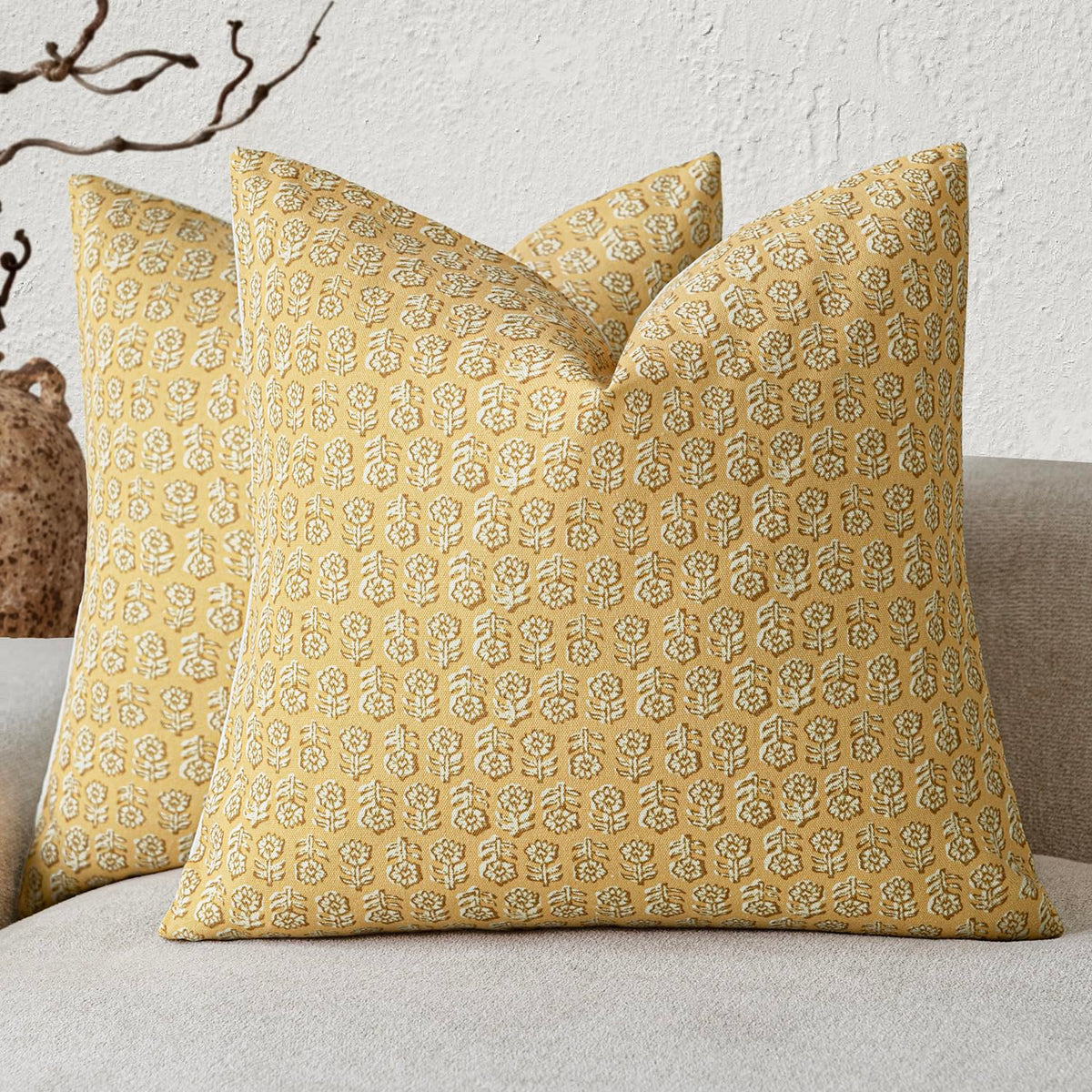 Foindtower Decorative Floral Print Throw Pillow Covers 18×18 Inch,Tan Taupe