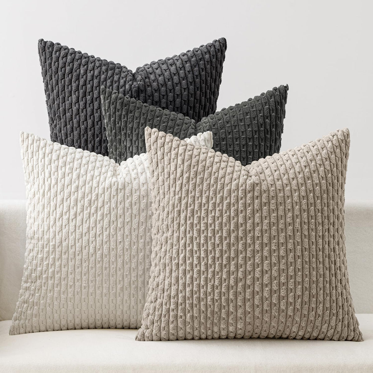MIULEE Neutral Harmony Decorative Throw Pillow Covers for Couch Bed Living Room 18x18 Inch Set of 4 Modern Cushion Covers Soft Corduroy Pillowcases Western Home Decor Gradient Series