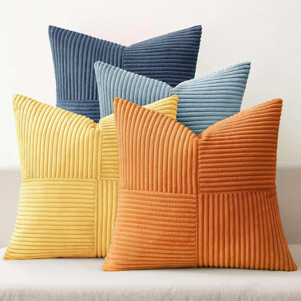 MIULEE Spring Green Decorative Throw Pillow Covers 18x18 Inch Set of 4 Boho Farmhouse Cushion Covers Mordern Nordic Pillow Cases Soft Corduroy Gradient Home Decor for Couch Sofa Living Room Bed