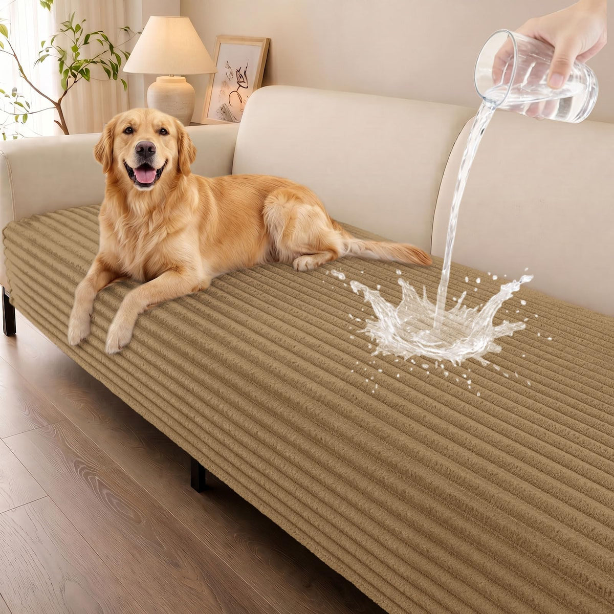 Smiry Waterproof Couch Cover for Dogs, Washable Non Slip Plush Protector