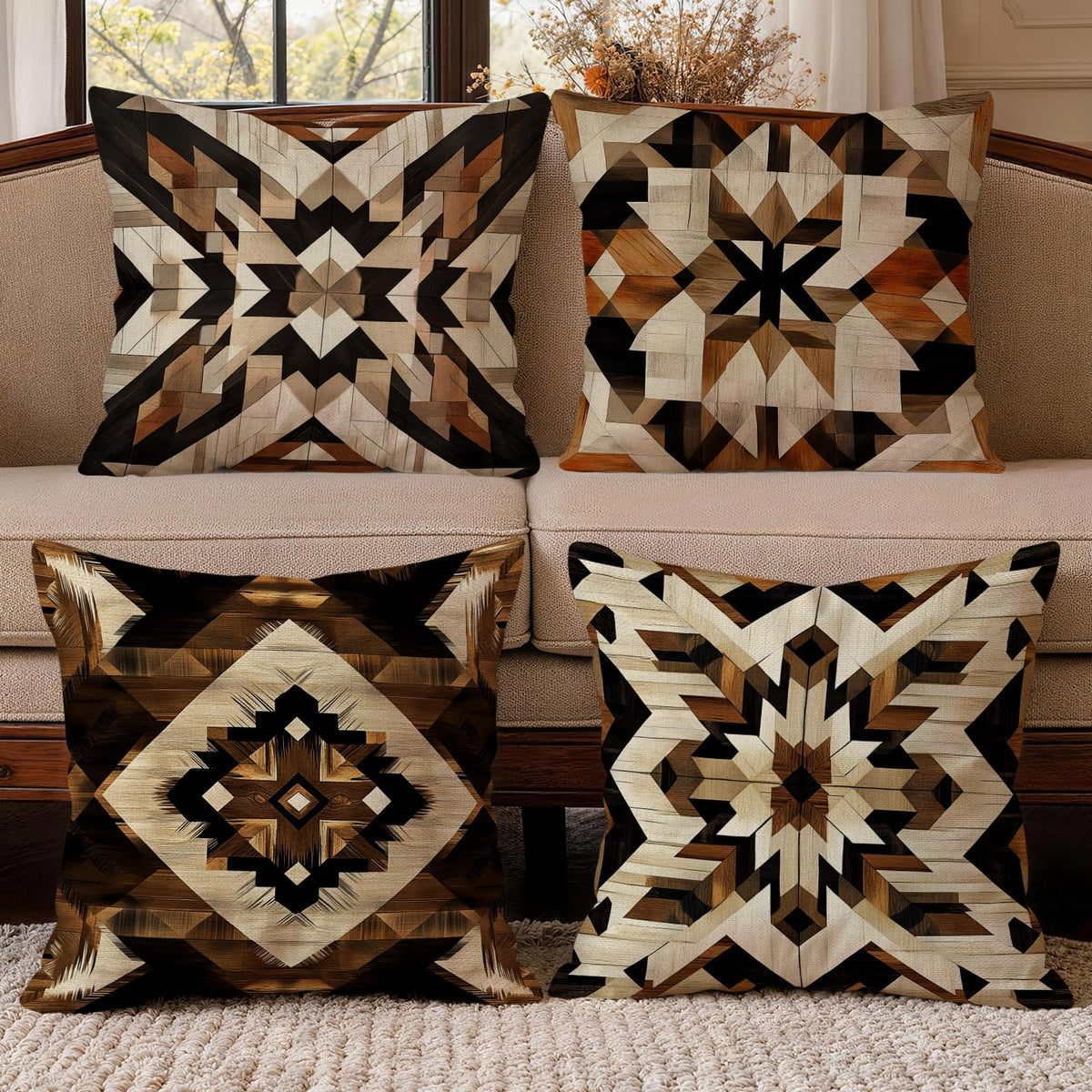 OBSEDE Rustic Neutral Boho Floral Throw Pillow Covers 18x18 Inch Set of 4