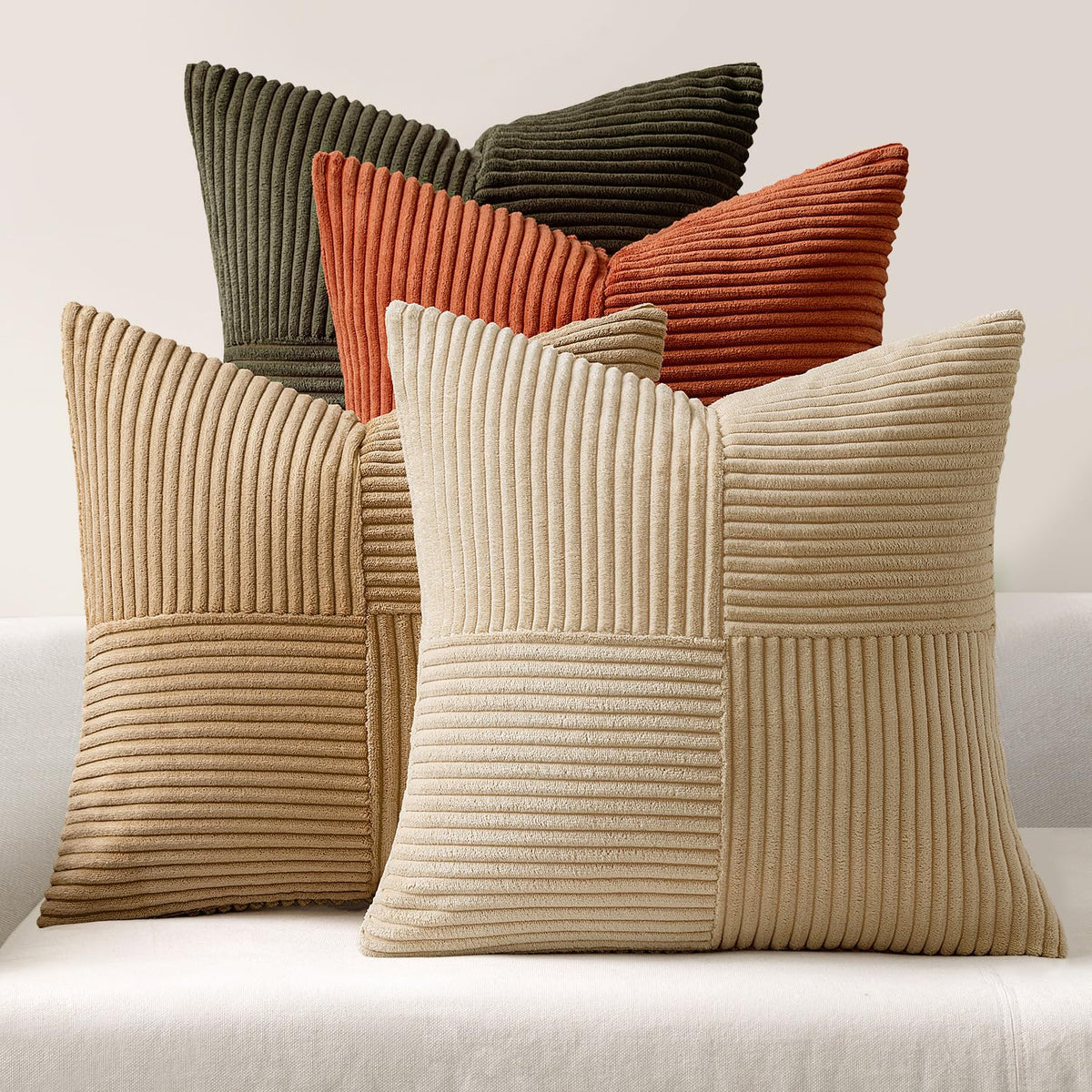 MIULEE Spring Green Decorative Throw Pillow Covers 18x18 Inch Set of 4 Boho Farmhouse Cushion Covers Mordern Nordic Pillow Cases Soft Corduroy Gradient Home Decor for Couch Sofa Living Room Bed