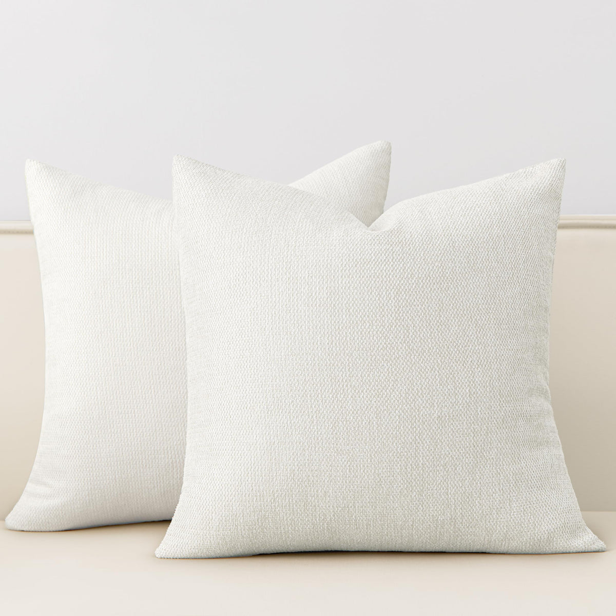 Natural Linen Look Throw Pillow Covers 18x18 Inch Set of 4, Textured Woven Decorative Pillow Covers, Neutral Square Cushion Covers for Couch Sofa Living Room Bedroom, Ivory Cream