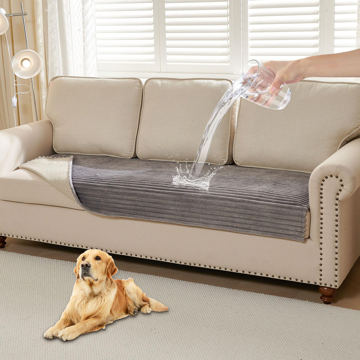 HAOMAIJIA Waterproof Couch Cover for Dogs Washable,Faux Fur Pet Couch Covers for Sofa,Soft Dog Bed Cover Non-Slip Couch Covers for 3 Cushion Couch Sofa Pet Friendly (Off White, 35" x 74")