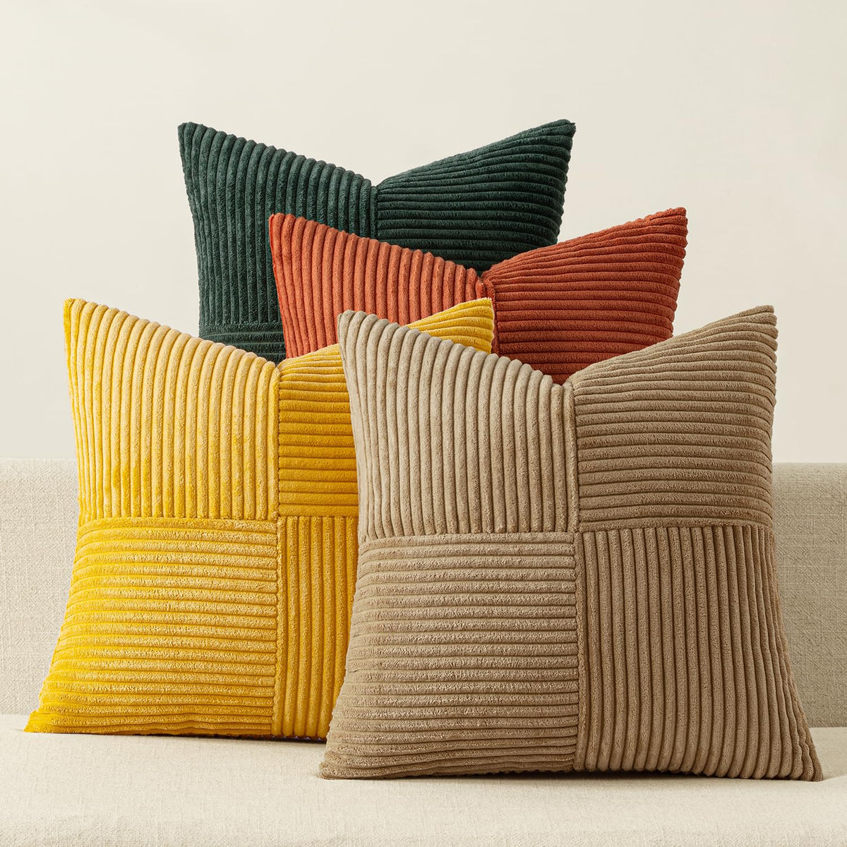 MIULEE Spring Green Decorative Throw Pillow Covers 18x18 Inch Set of 4 Boho Farmhouse Cushion Covers Mordern Nordic Pillow Cases Soft Corduroy Gradient Home Decor for Couch Sofa Living Room Bed
