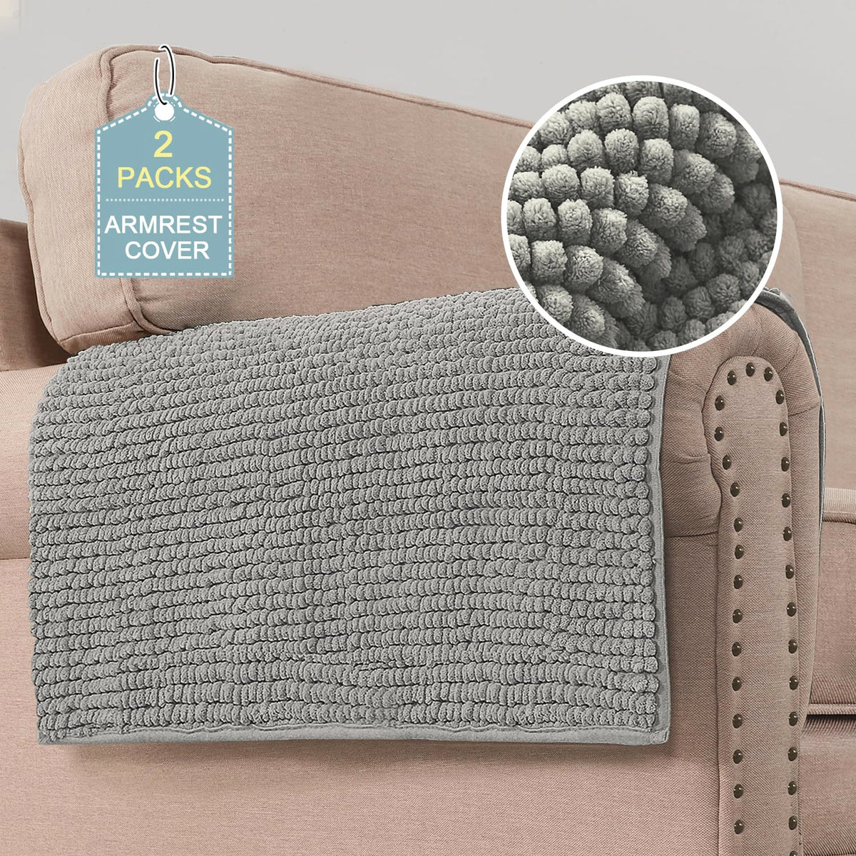 H.VERSAILTEX Plush Chenille Pet Couch Covers for Sofa Thick Soft Sofa Cover for 3 Cushion Couch Anti Slip Couch Cover Furniture Protector for Dog, Pet, Cat (35" x 74", Grey)