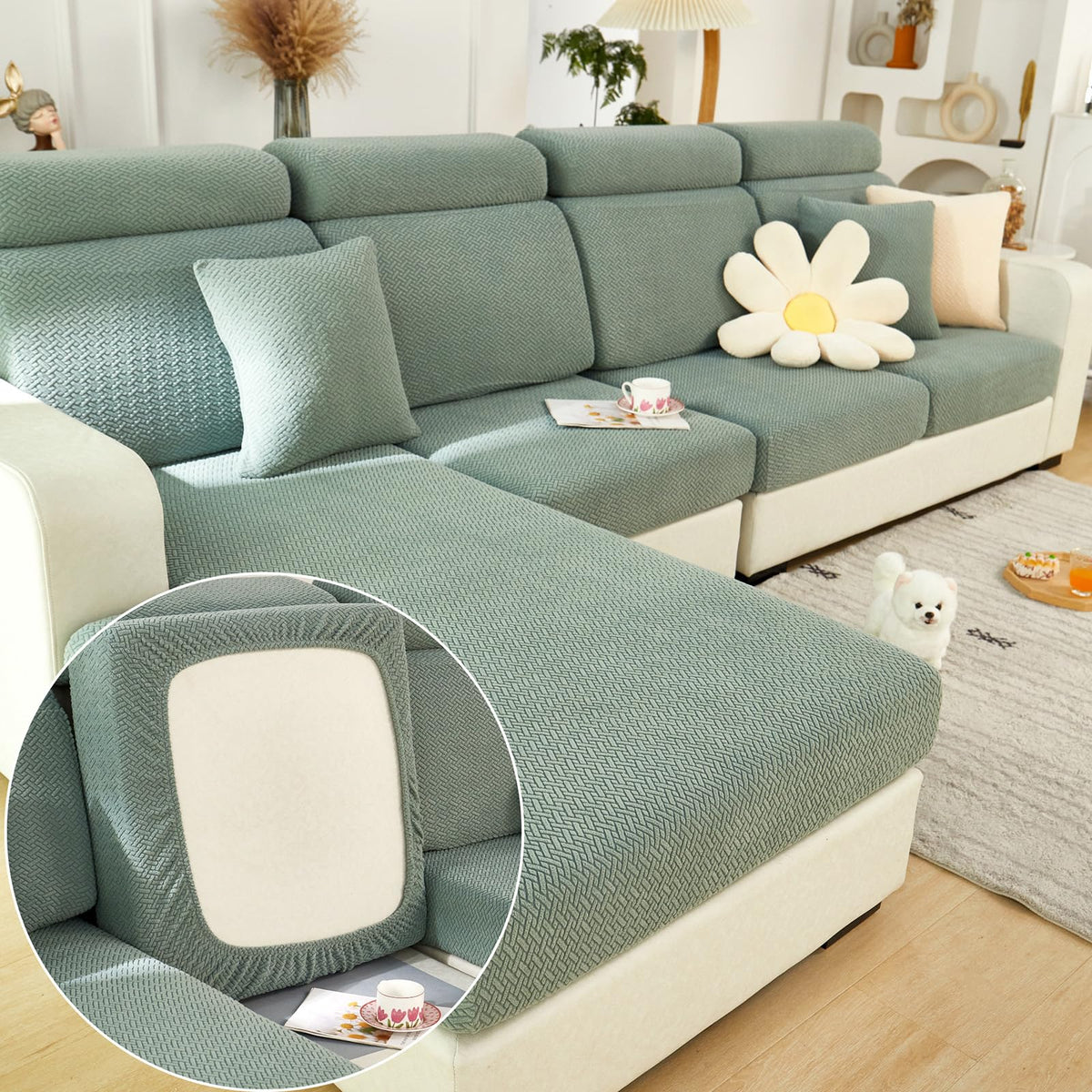 Yoovat Couch Cushion Covers for Sofa Couch Covers Wear-Resistant Universal Sofa Cover Washable Stretch for Sectional Slipcovers (Texture-Light Gray,Large Single Seat Cover)