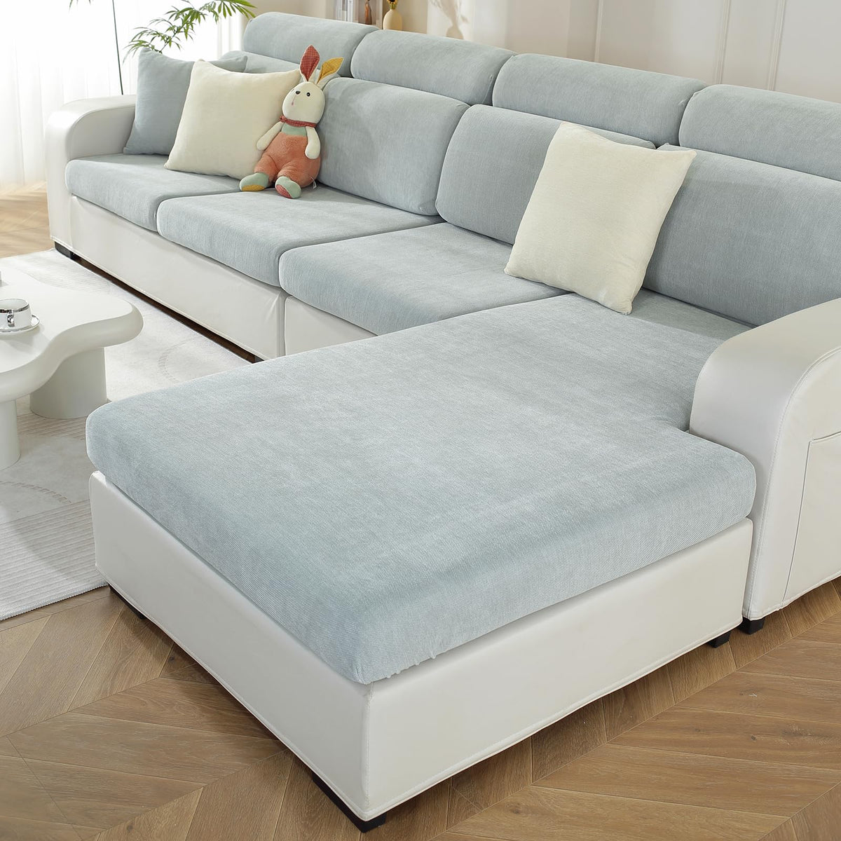 WEYOND Couch Cushion Covers L Shaped Sectional, 3PC Seat Covers, Dark Grey
