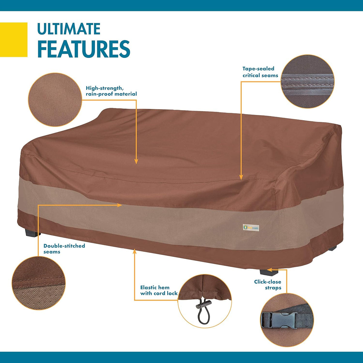 DUCKCOVERS Ultimate Patio Sofa Cover, 104"W x 40"D x 35"H, Mocha Cappuccino Patio Furniture Covers