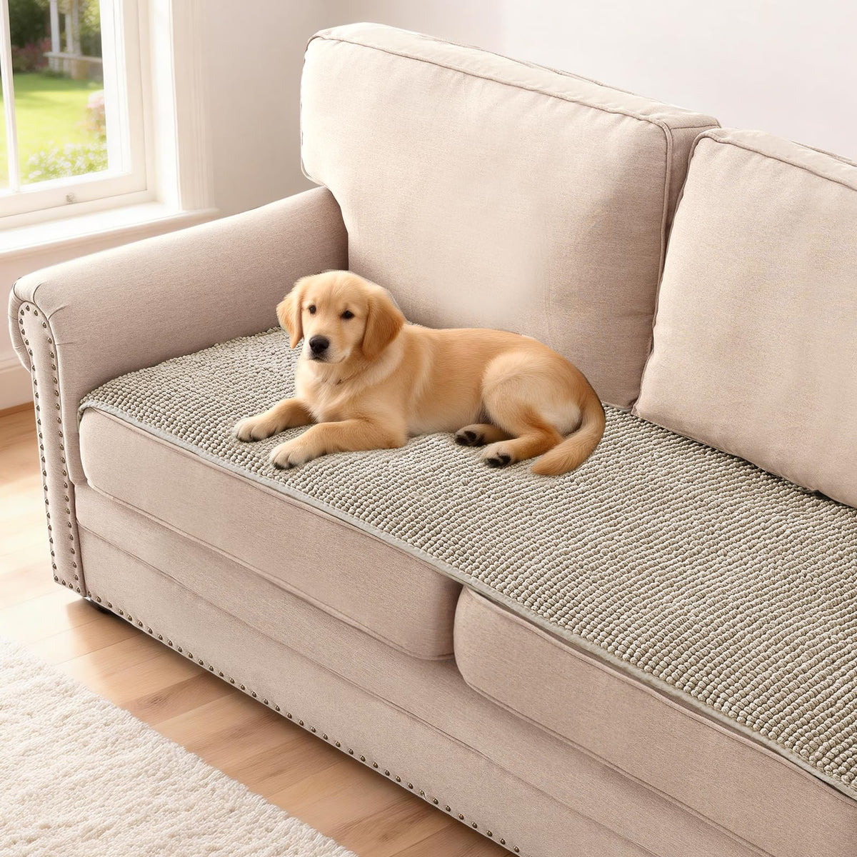 H.VERSAILTEX Plush Chenille Pet Couch Covers for Sofa Thick Soft Sofa Cover for 3 Cushion Couch Anti Slip Couch Cover Furniture Protector for Dog, Pet, Cat (35" x 74", Grey)