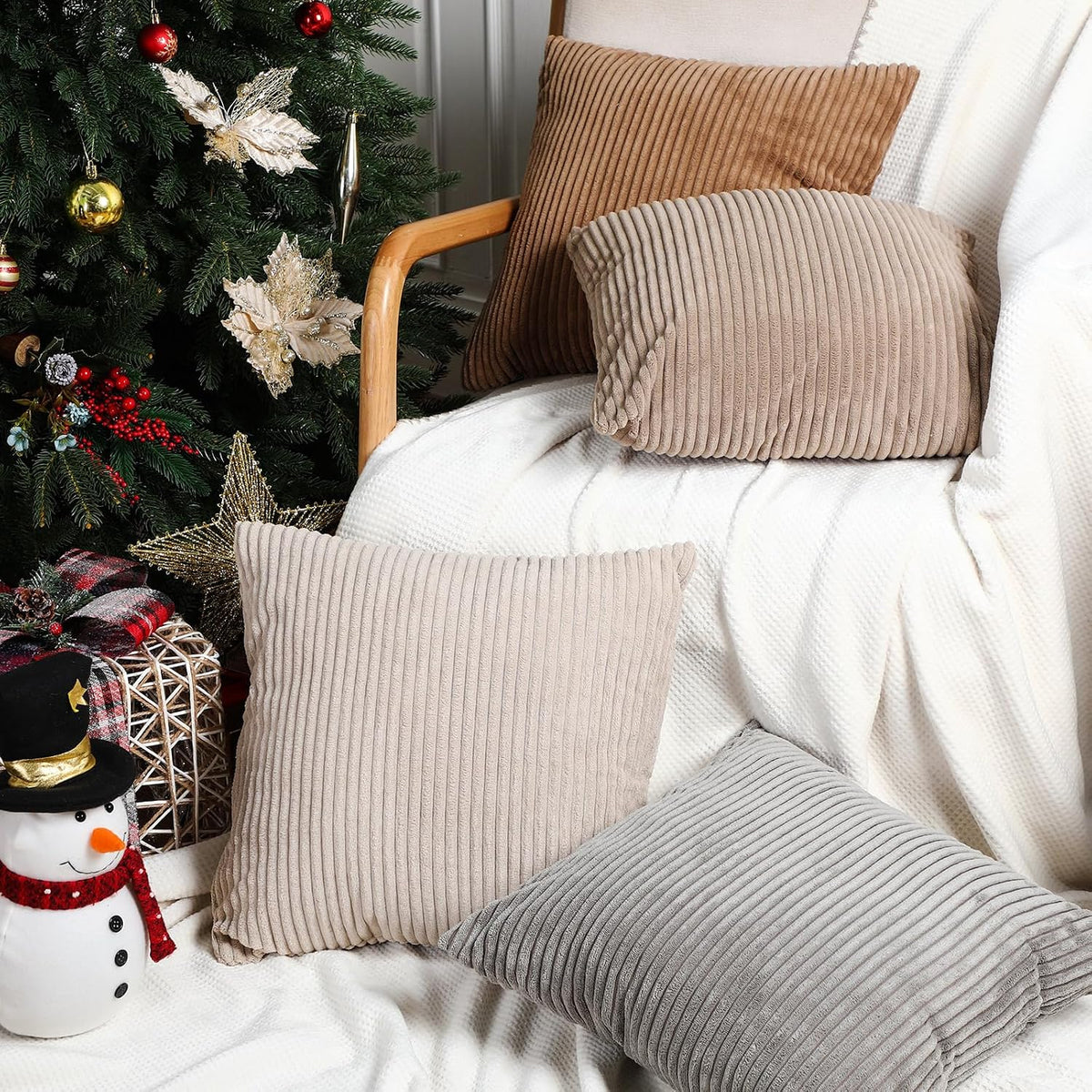 Colingmill 6 Pcs Fall Corduroy Pillow Covers Throw Cushion Cover,Neutral