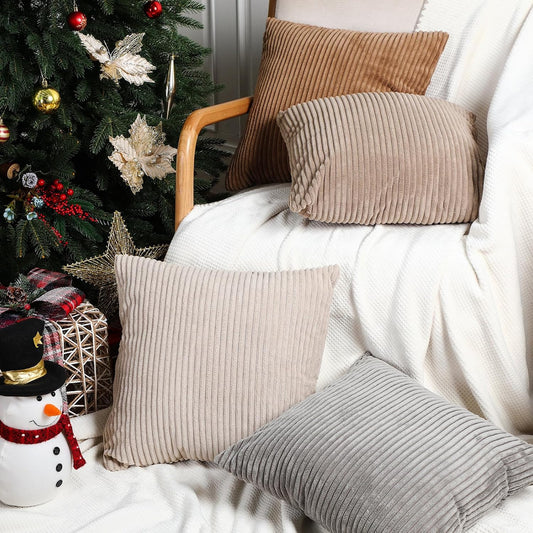 Colingmill 6 Pcs Fall Corduroy Pillow Covers Throw Cushion Cover,Neutral