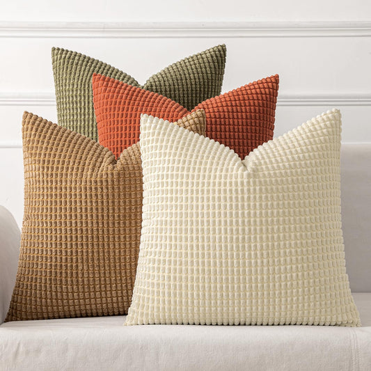 MIULEE Farmhouse Decorative Pillow Covers 18x18 Inch Set of 4 Brown Green