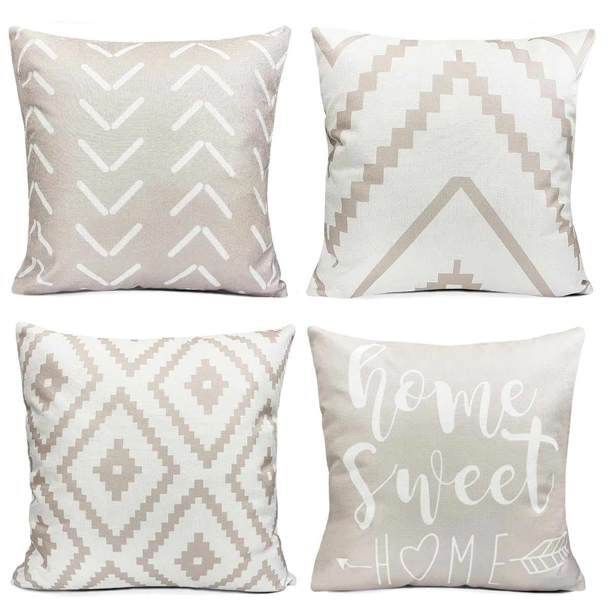 Decorative Boho Farmhouse Throw Pillow Covers 18x18 inch Set of 4