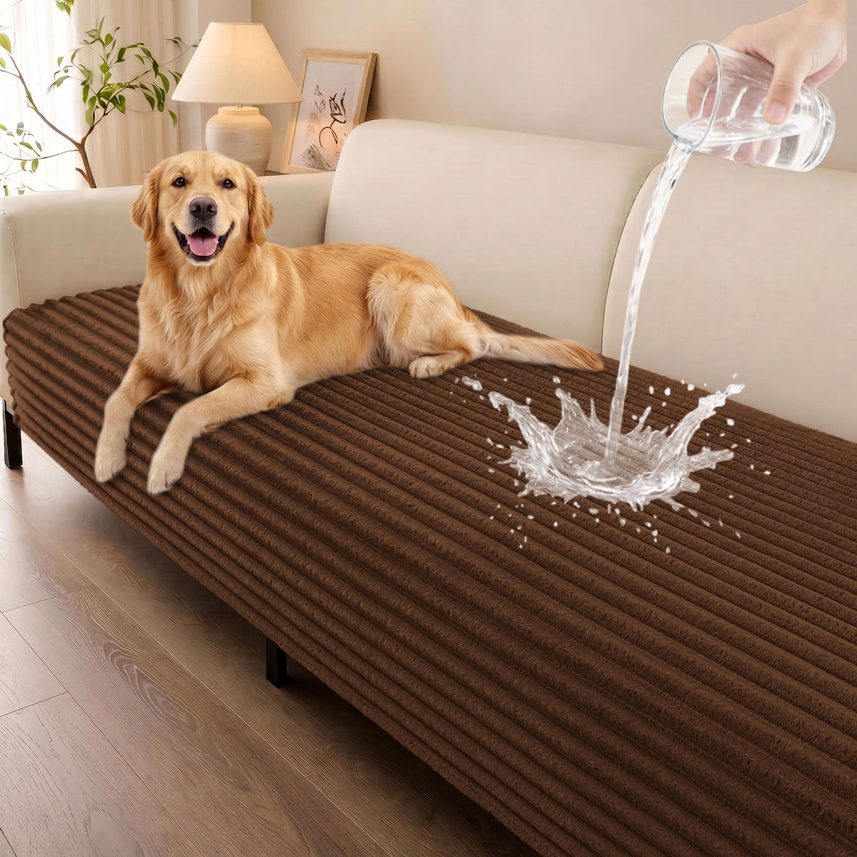 Smiry Waterproof Couch Cover for Dogs, Washable Non Slip Plush Protector