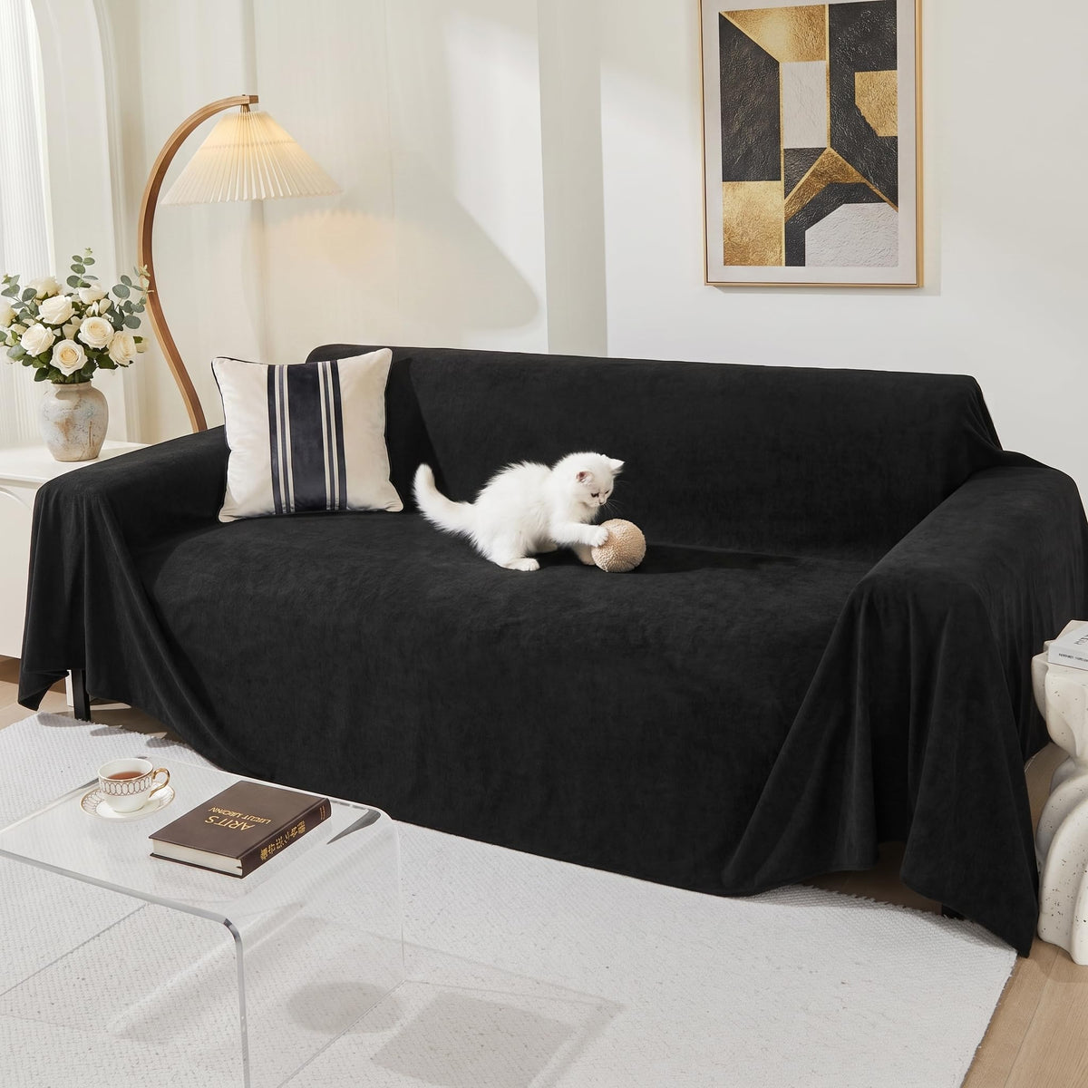 MEETSKY Couch Cover for 2 Cushion Couch, Couch Covers for Dogs Washable Non Slip Cat Scratch Proof Sectional Love Seat Covers L Shaped Soft Couch Furniture Protector for Pets, 71" x 118", Grey
