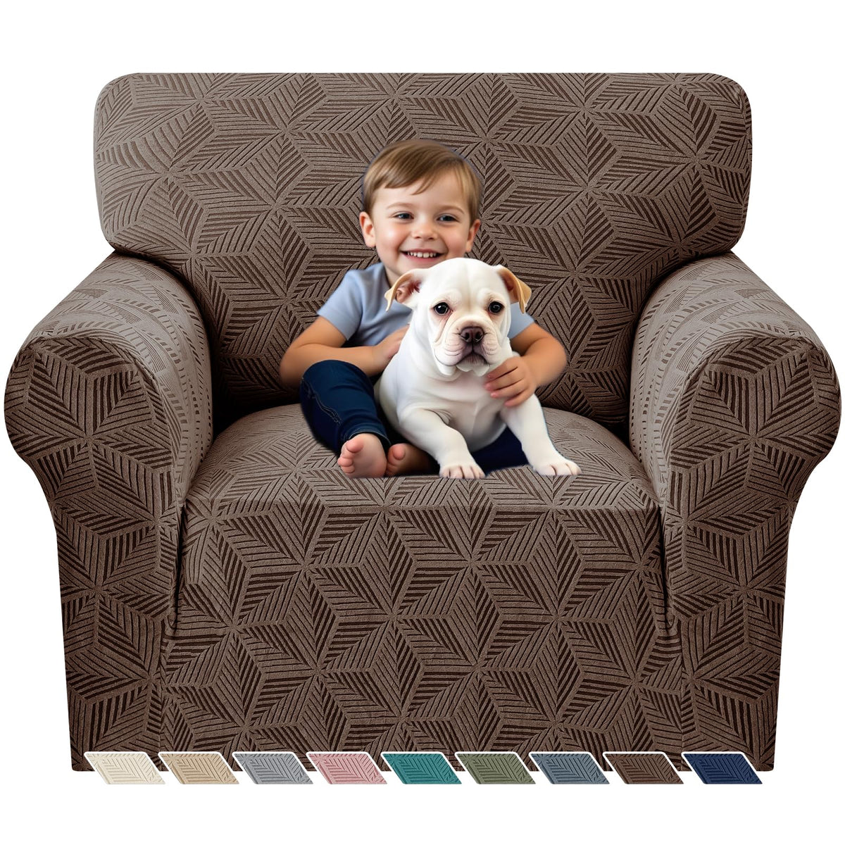 YEMYHOM 1 Piece Stretch Couch Covers for 3 Cushion Couch, Jacquard Sofa Cover with Non-Slip Elastic Bottom, Thickened Slipcover Furniture Protector for Dogs Pets (Large, Navy）
