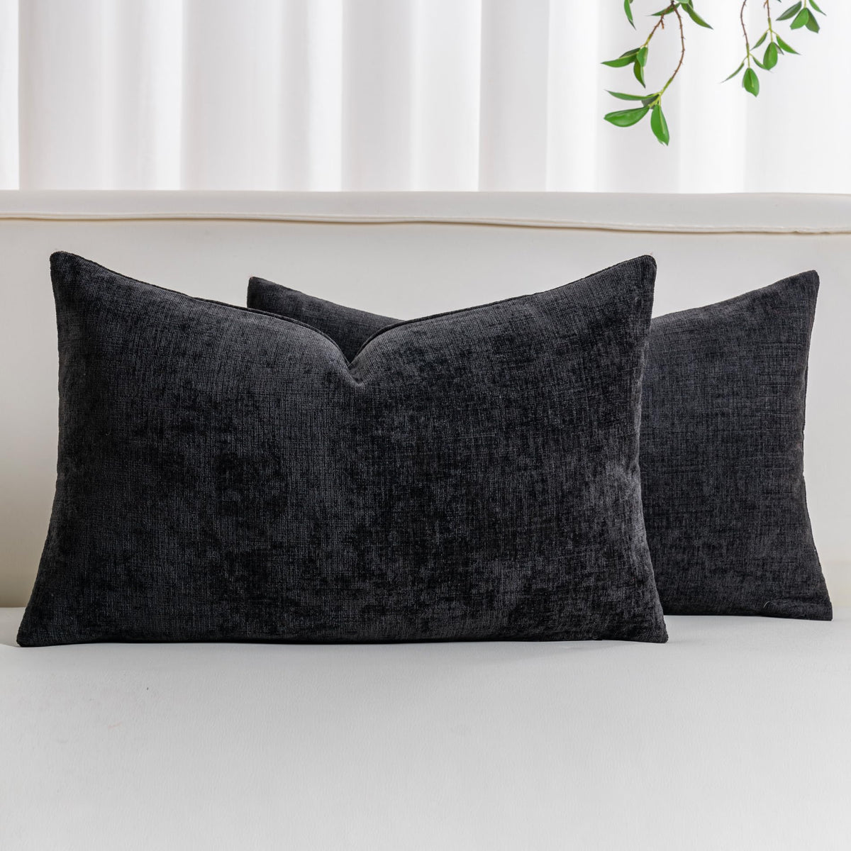 Pack of 2 Chenille Decorative Throw Pillow Covers 18x18 Inch Navy Blue