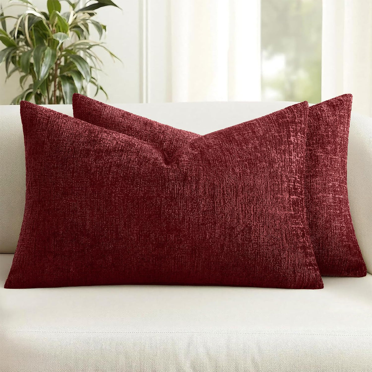 MIULEE Couch Pillow Covers Textured Chenille Home Decor 18x18 Beige