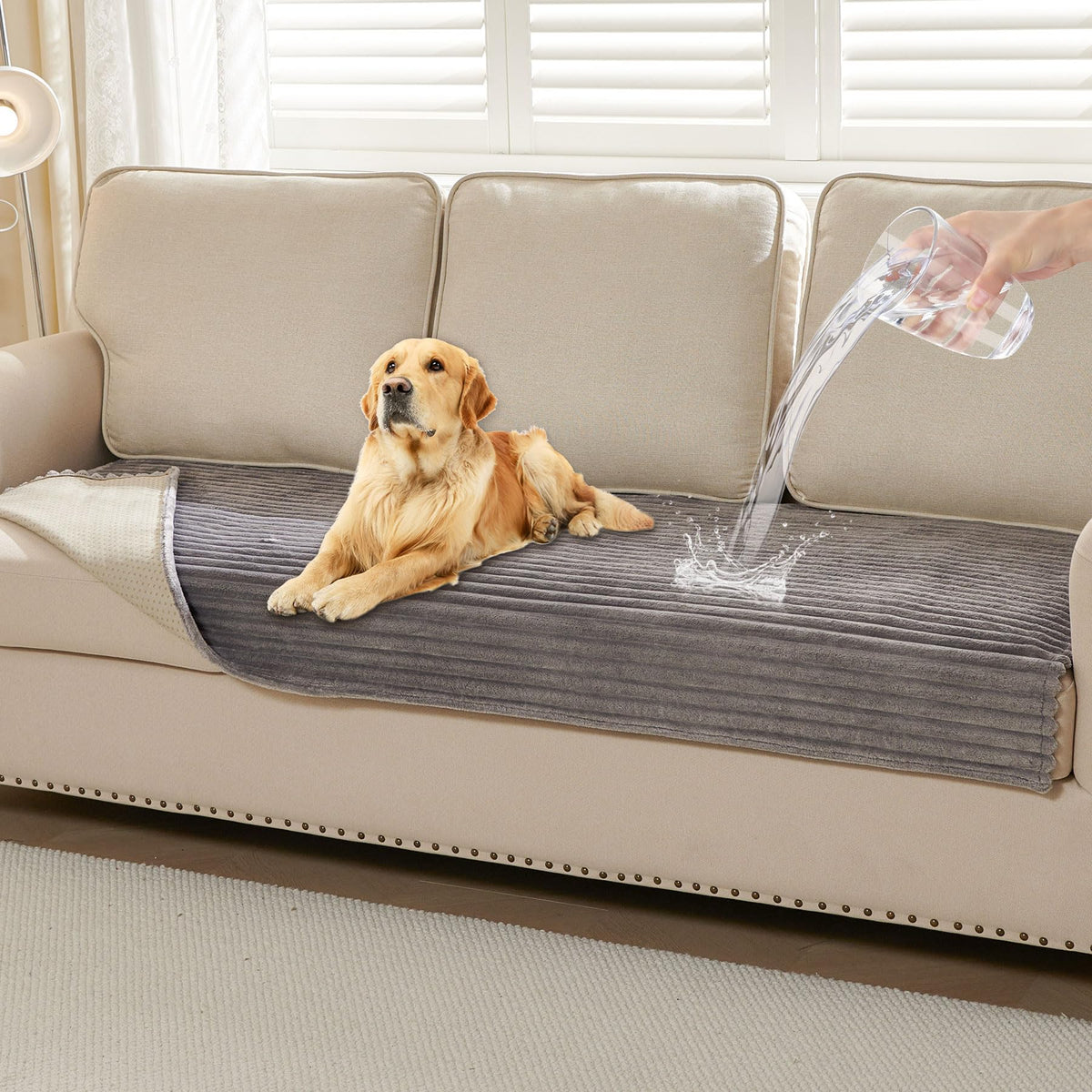 HAOMAIJIA Waterproof Couch Cover for Dogs Washable,Faux Fur Pet Couch Covers for Sofa,Soft Dog Bed Cover Non-Slip Couch Covers for 3 Cushion Couch Sofa Pet Friendly (Off White, 35" x 74")