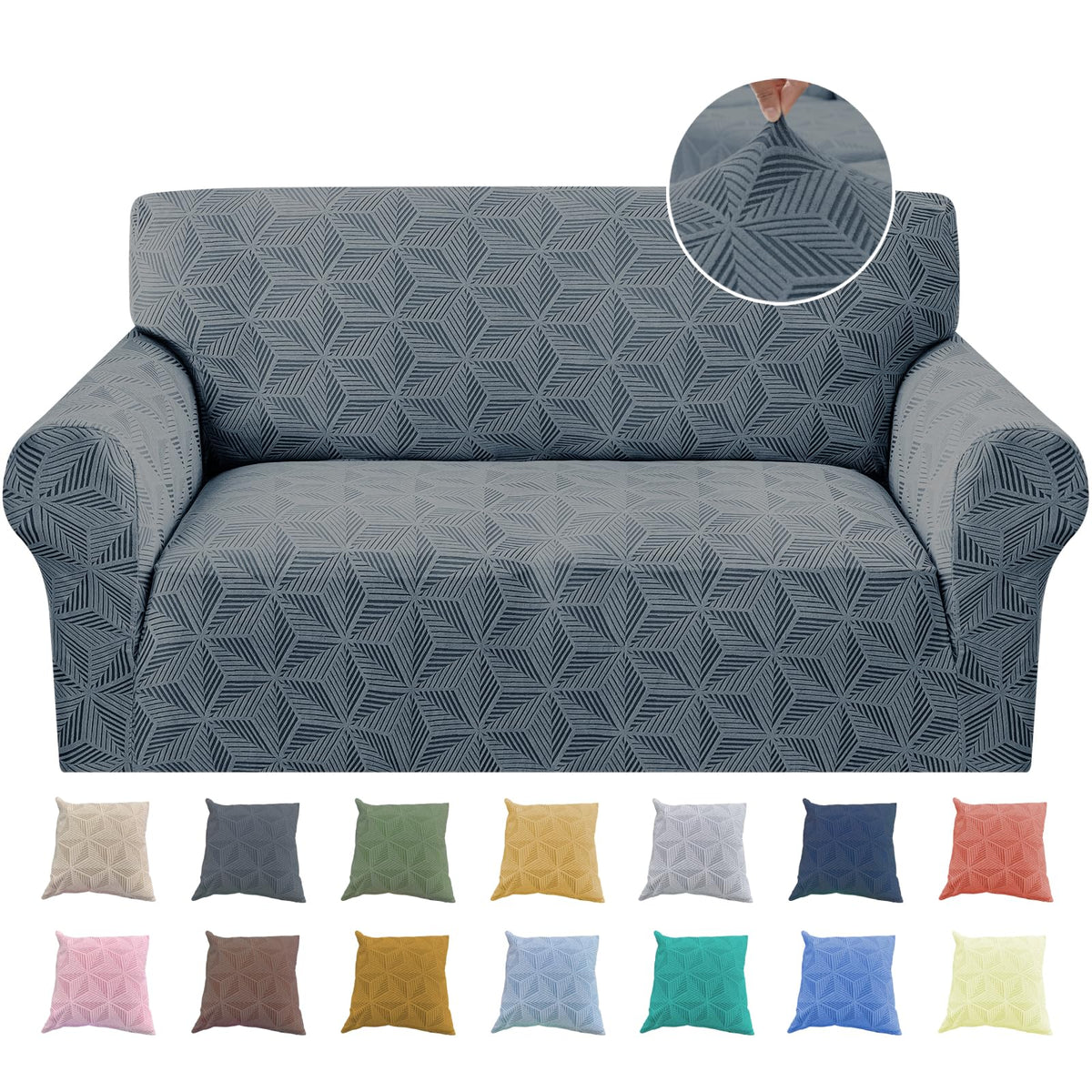 YEMYHOM 1 Piece Stretch Couch Covers for 3 Cushion Couch, Jacquard Sofa Cover with Non-Slip Elastic Bottom, Thickened Slipcover Furniture Protector for Dogs Pets (Large, Navy）