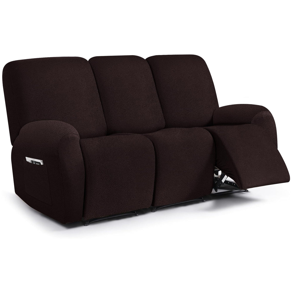 ANARACHON Leather Look Recliner Couch Cover, 8-Pieces Stretch Recliner Sofa Covers, Soft Reclining Slipcover, Washable Furniture Protector for Pets (3 Seater, Brown)