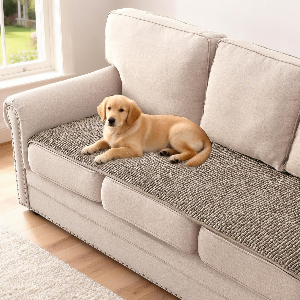 H.VERSAILTEX Plush Chenille Pet Couch Covers for Sofa Thick Soft Sofa Cover for 3 Cushion Couch Anti Slip Couch Cover Furniture Protector for Dog, Pet, Cat (35" x 74", Grey)