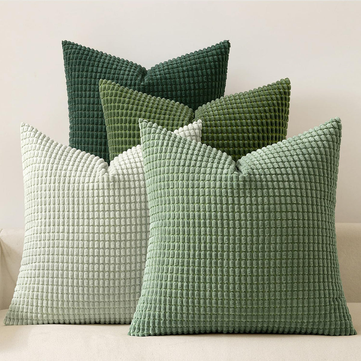 MIULEE Farmhouse Decorative Pillow Covers 18x18 Inch Set of 4 Brown Green