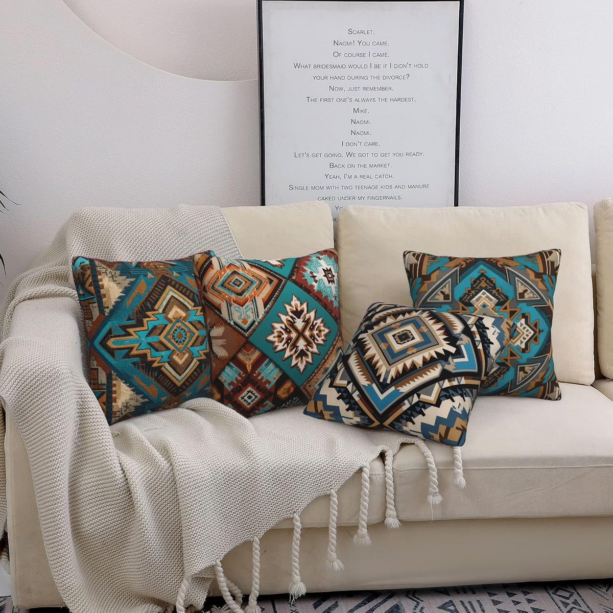 bassyil Abstract Geometry Throw Pillow Covers 18x18 Inch Set of 4 Western Decorative Cushion Cases for Couch Bedroom Living Room Sofa Patio