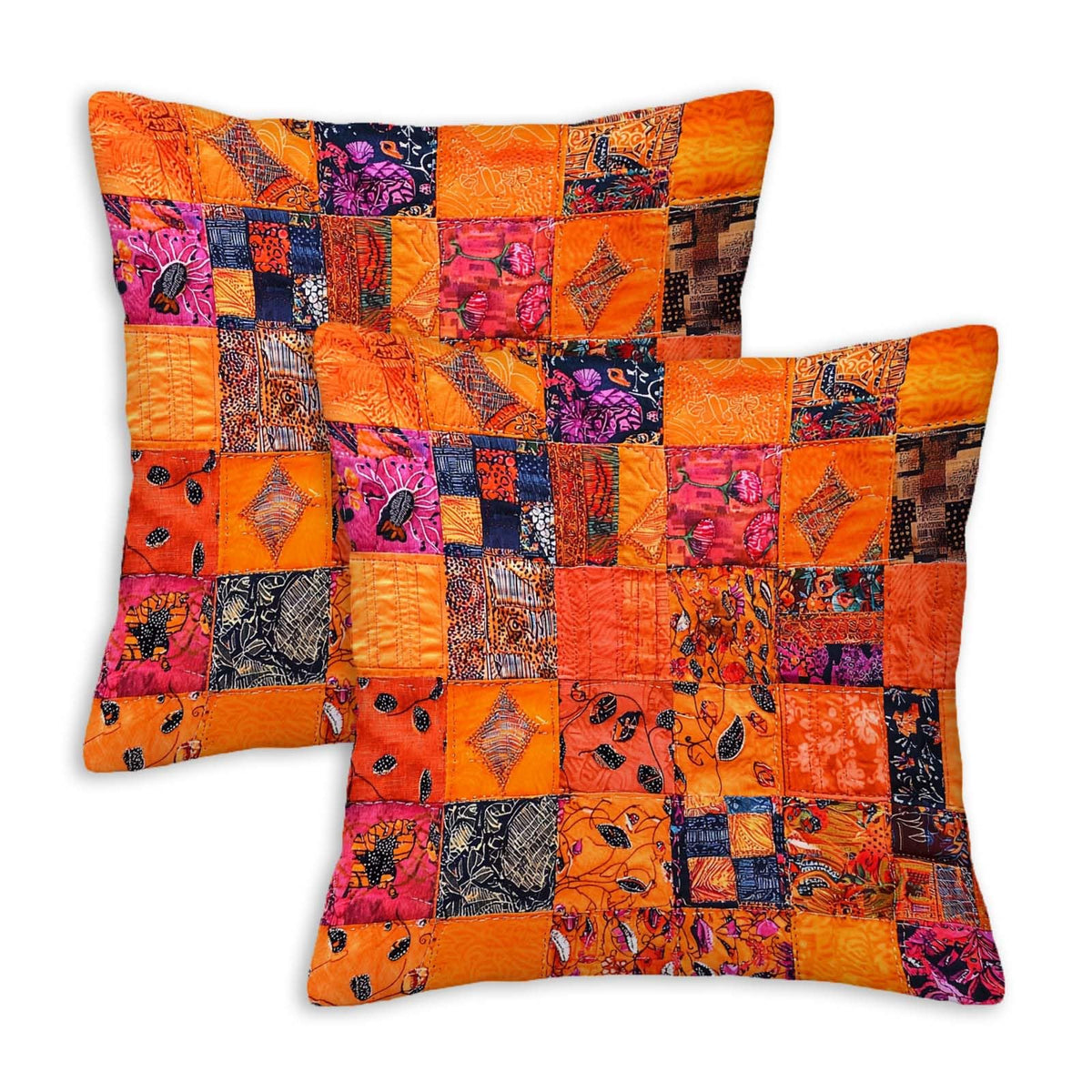 Throw Pillow Covers 18x18 Set of 2, Simple Patchwork Cushion Covers, Decorative Square Pillowcases for Couch, Bedroom, Living Room