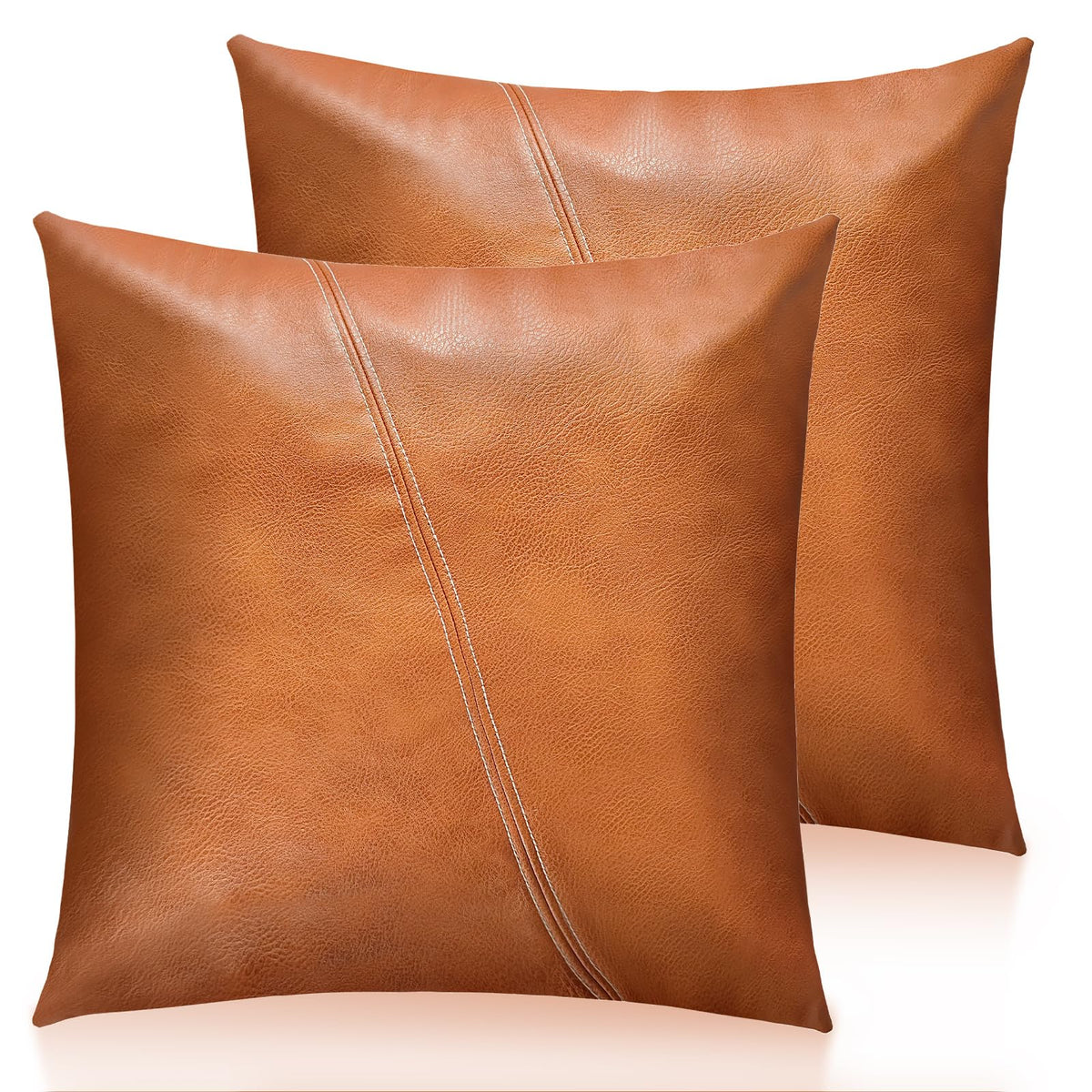 Faux Leather Throw Pillow Cover 18X18 Inch Set of 2 Brown Outdoor Modern Farmhouse Solid Decorative Pillow Covers for Room Couch Living Bedroom Bed Sofa
