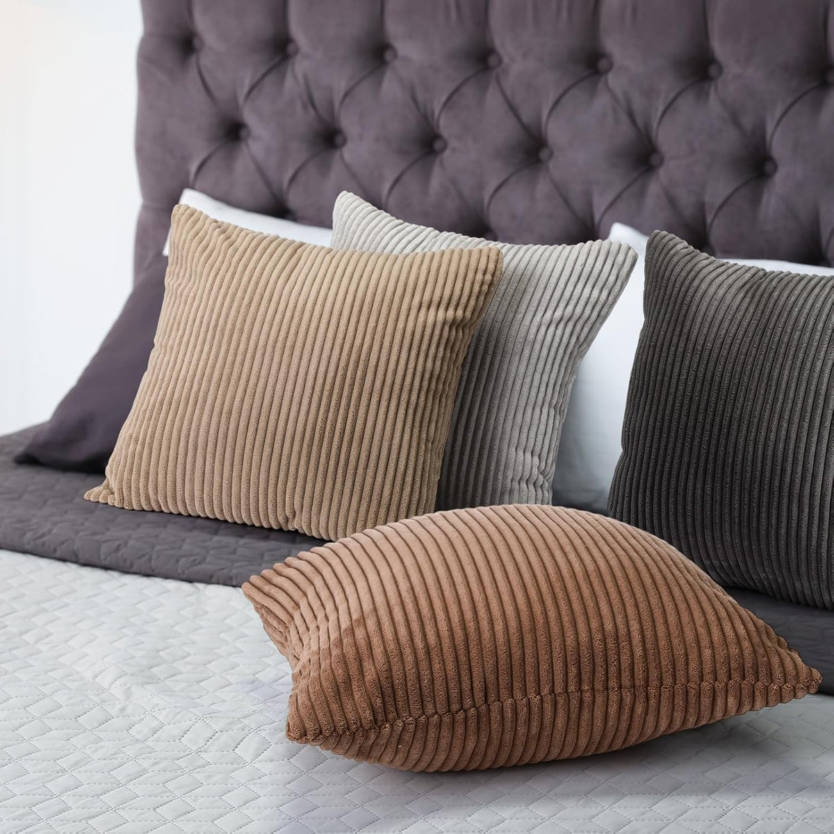 Colingmill 6 Pcs Fall Corduroy Pillow Covers Throw Cushion Cover,Neutral