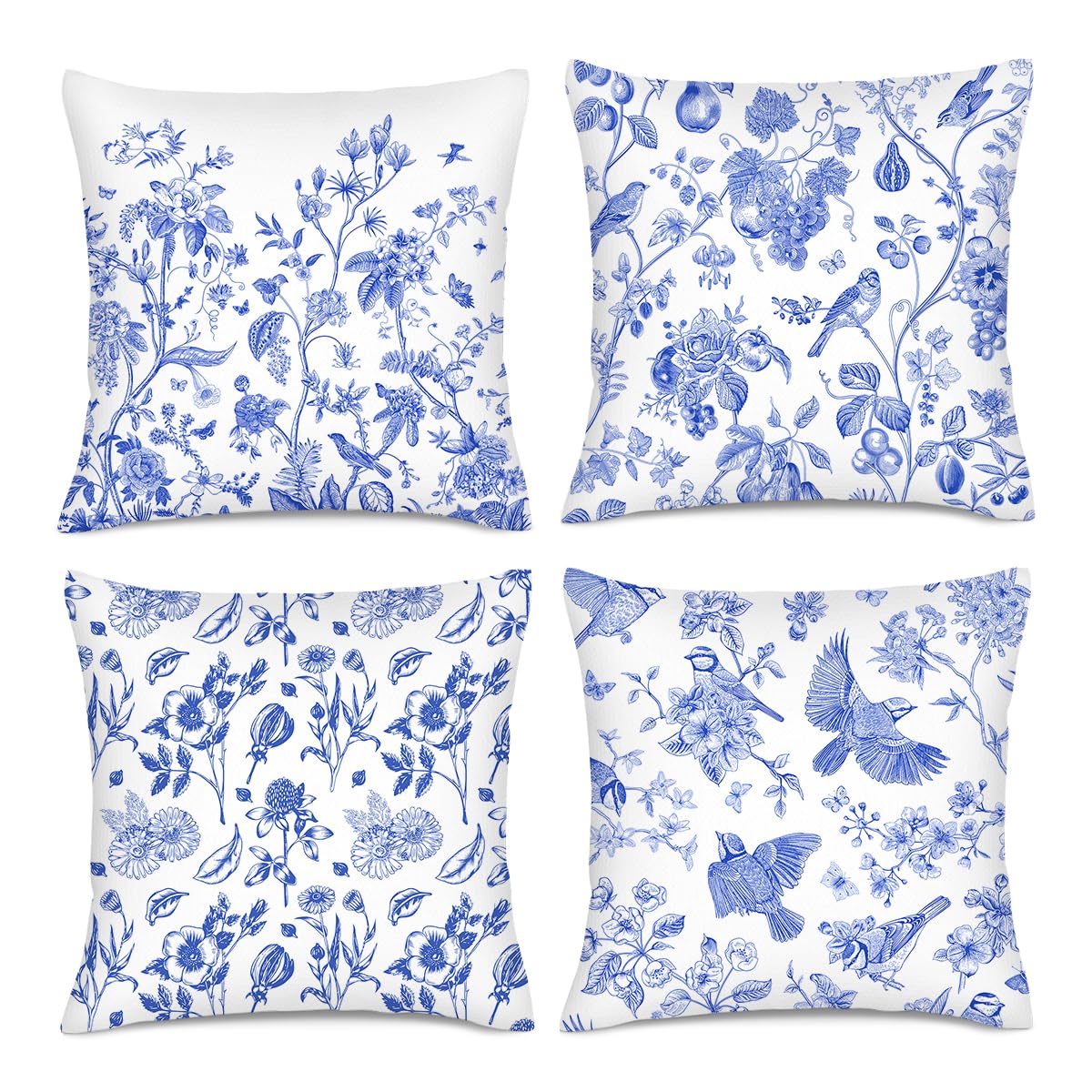 Boho Floral Throw Pillows Covers 18x18 in Colorful Flower Set of 4