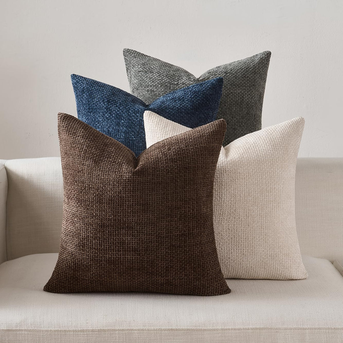 Pack of 4 Couch Throw Pillow Covers 18x18 Inch Neutral Soft Decorative Pillow Covers Farmhouse Boho Cushion Covers for Modern Farmhouse Home Decor Sofa Bedroom Living Room