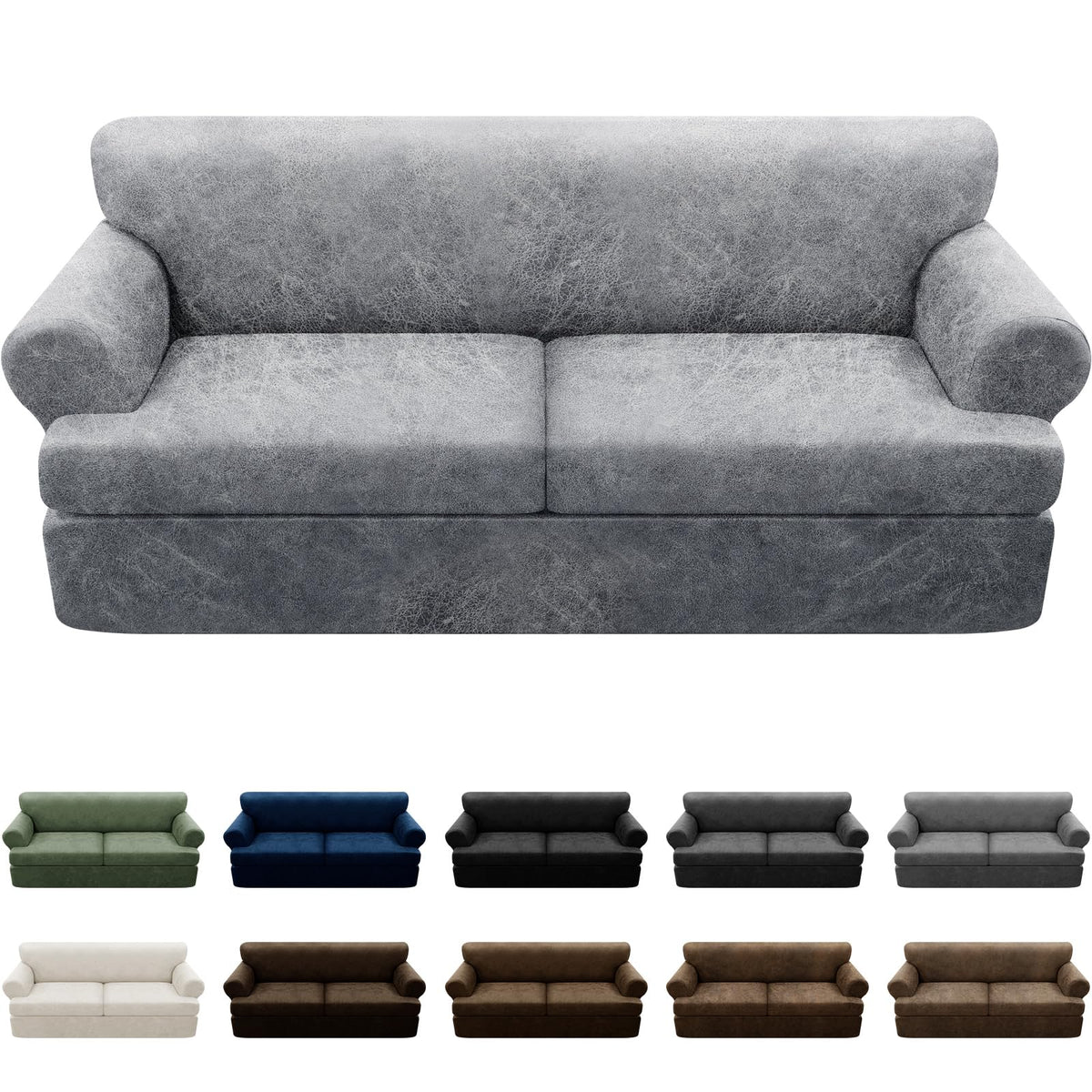 Couch Cover Leather Look 3 Seater Couch Sofa Cover 1-Piece Sofa Slipcover Stretch Furniture Protector with Elastic Bottom & Pockets(Sofa, Coffee)