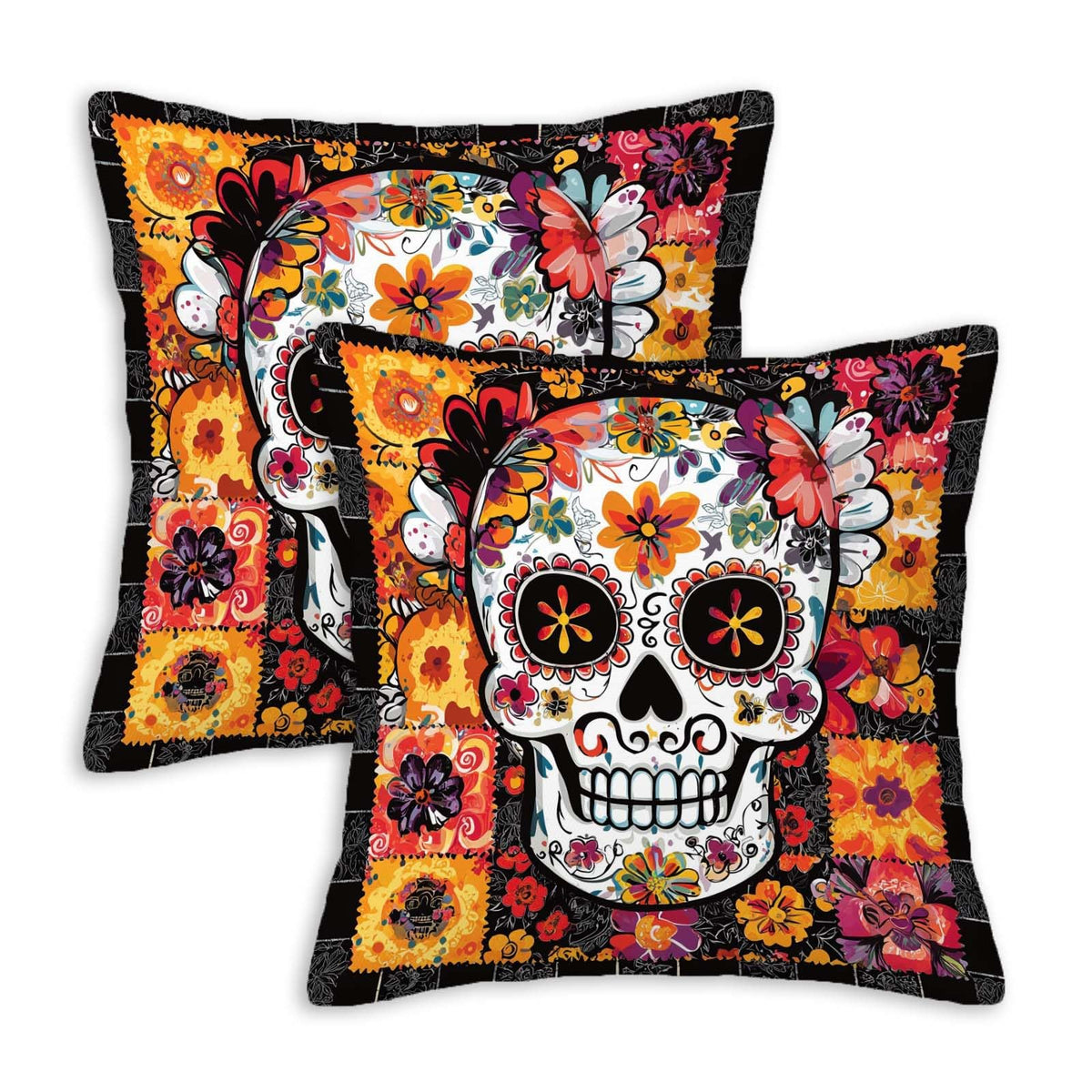 Throw Pillow Covers 18x18 Set of 2, Simple Patchwork Cushion Covers, Decorative Square Pillowcases for Couch, Bedroom, Living Room