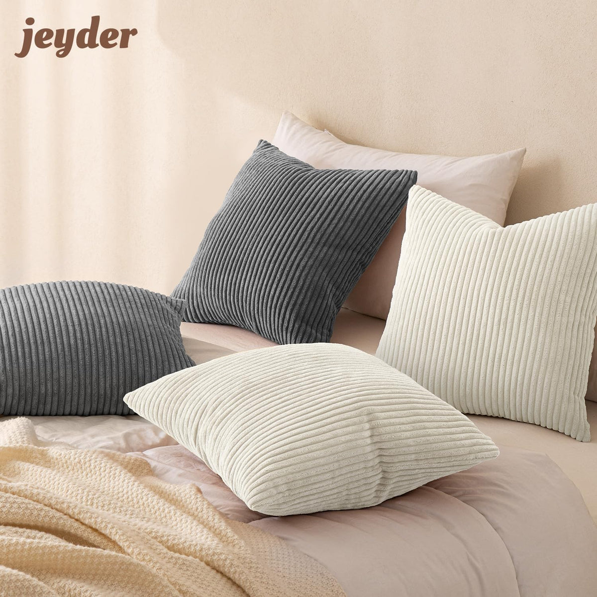 JEYDER Soft Corduroy Throw Pillow Covers 18x18 Fall Green Boho Accent Decor
