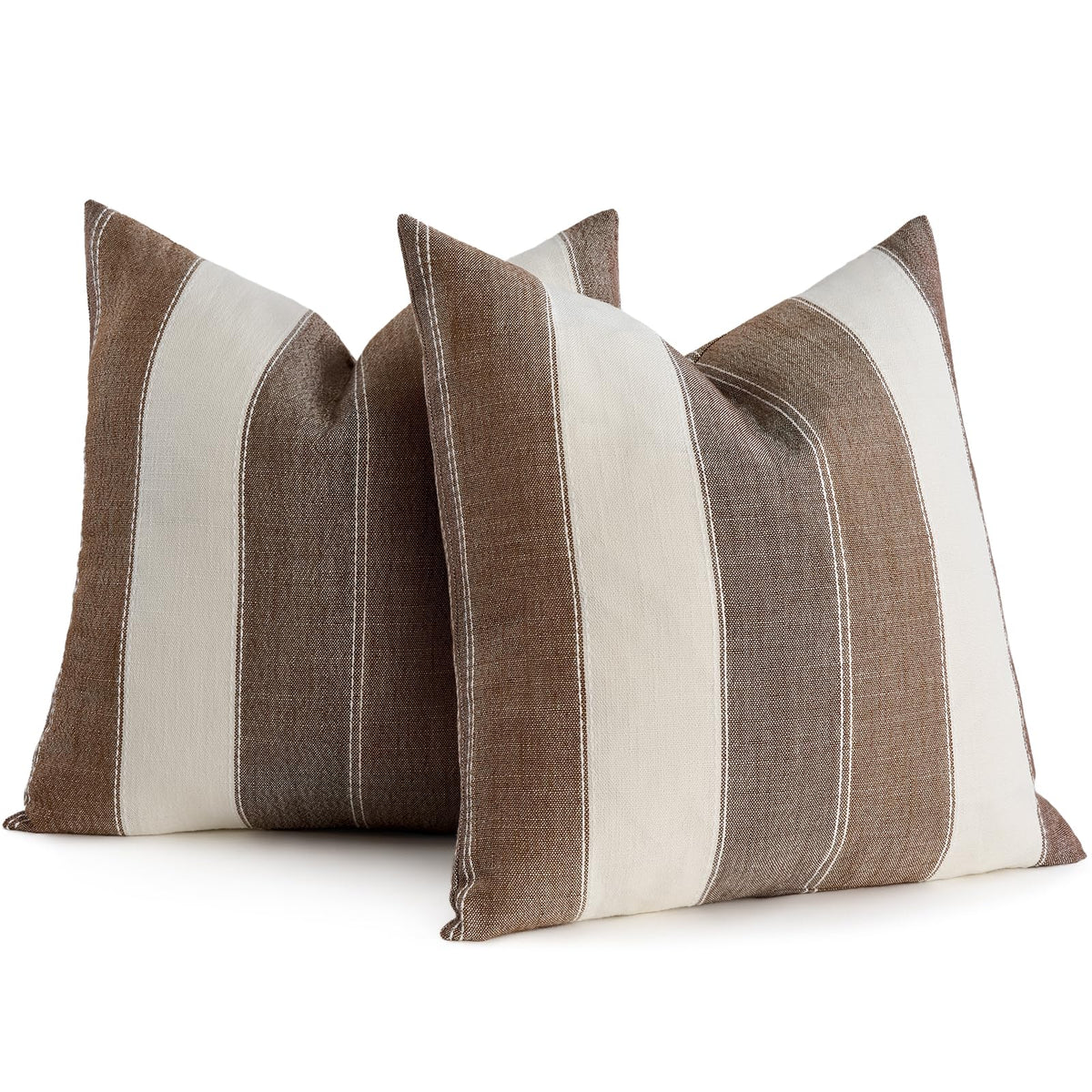 AmHoo Pack of 2 Farmhouse Stripe Check Throw Pillow Covers Set Case Cotton Linen Decorative Pillowcases Cushion Cover for Couch Bench Sofa 18x18Inch Dark Grey Beige