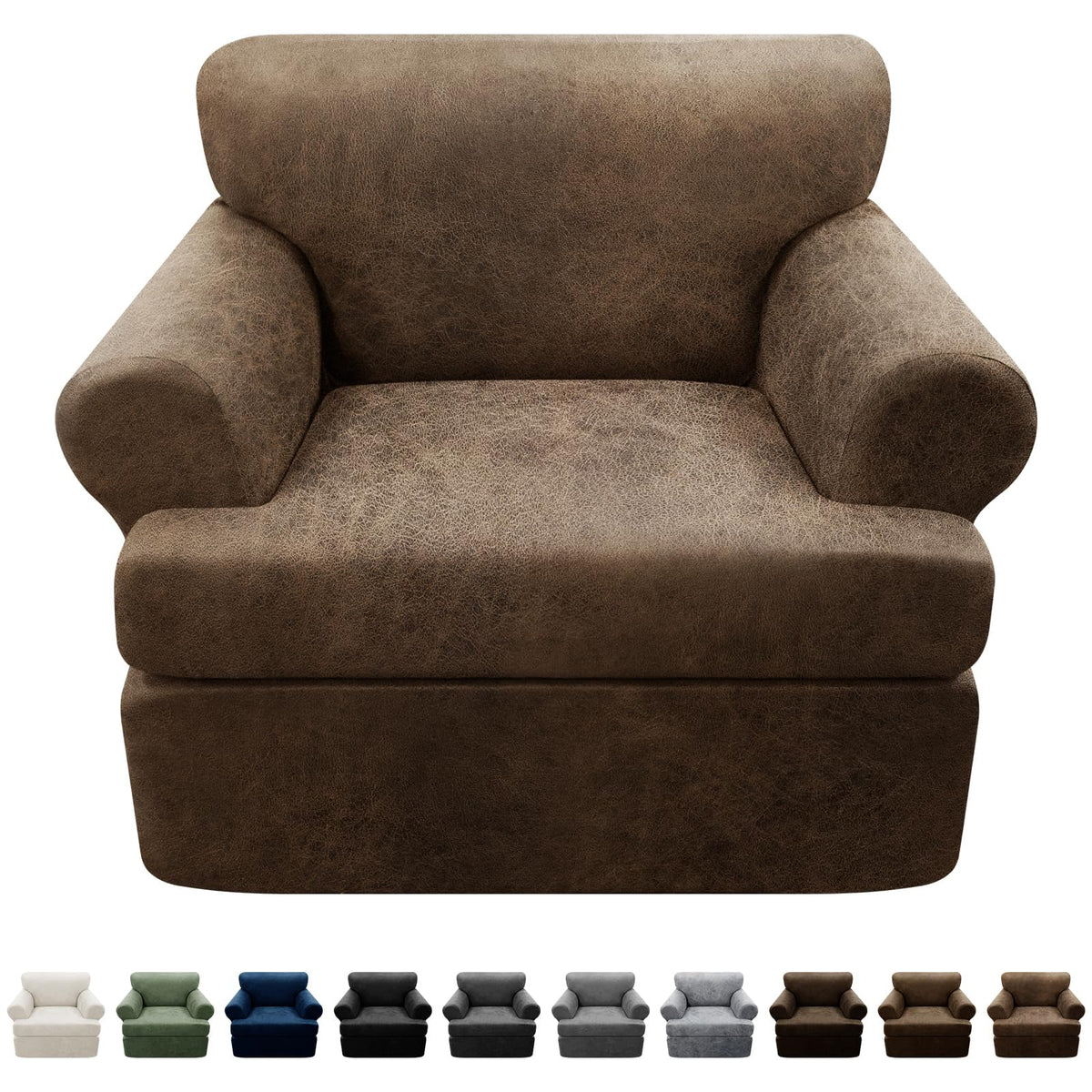 Couch Cover Leather Look 3 Seater Couch Sofa Cover 1-Piece Sofa Slipcover Stretch Furniture Protector with Elastic Bottom & Pockets(Sofa, Coffee)