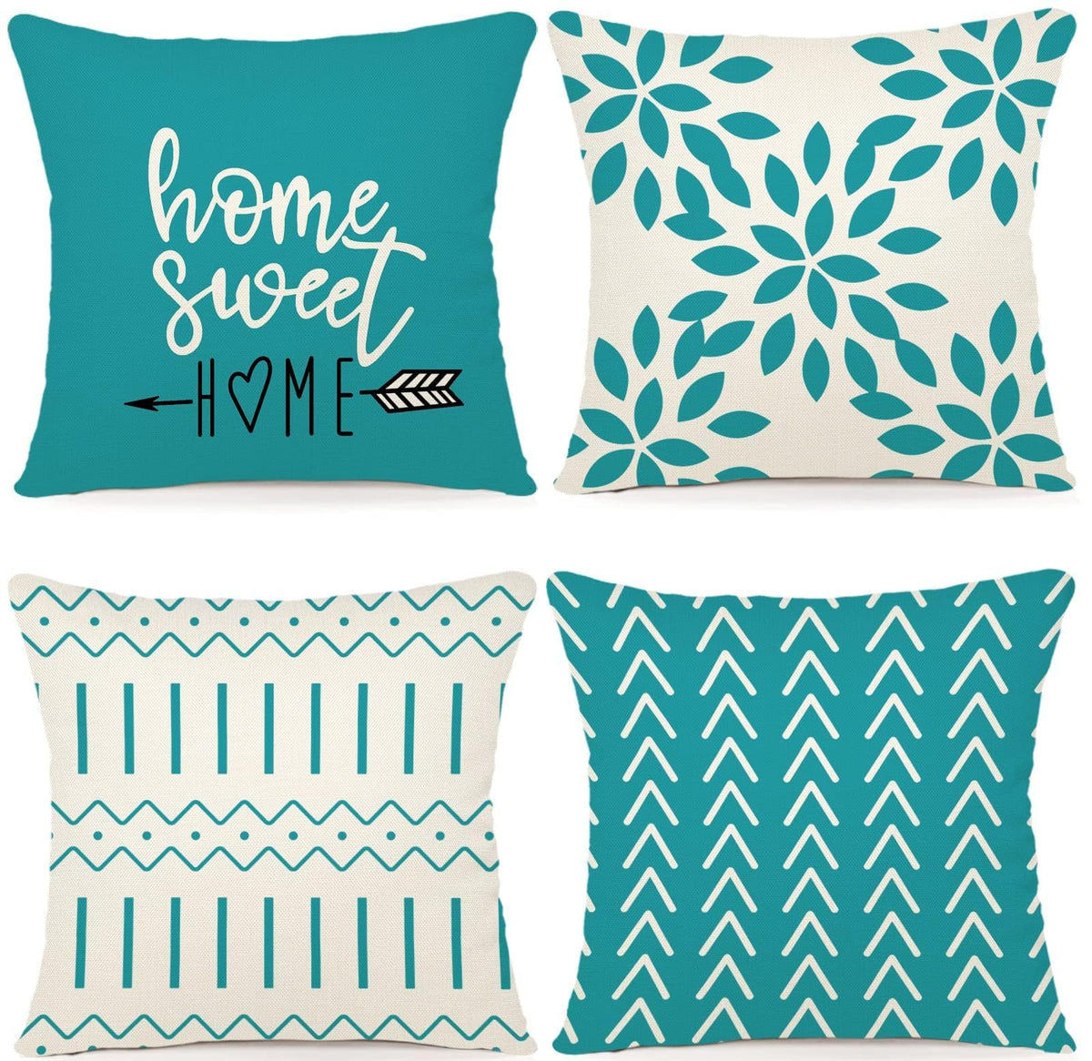 YCOLL Pillow Covers 18x18 Set of 4, Modern Sofa Throw Pillow Cover, Decorative Outdoor Linen Fabric Pillow Case for Couch Bed Car，Light Blue