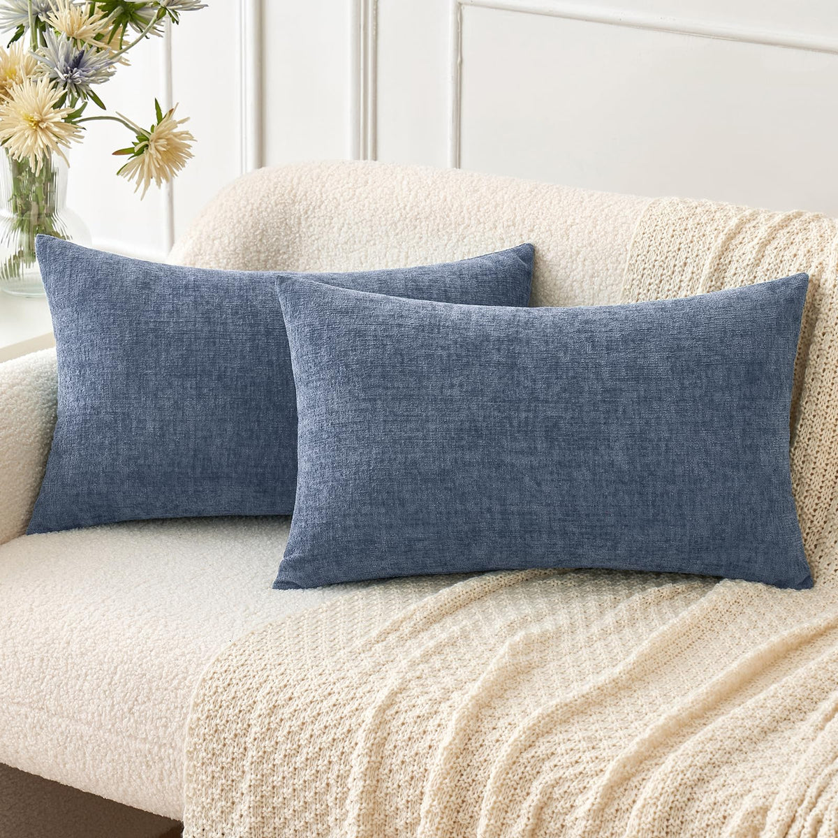 MIULEE Soft Chenille Throw Pillow Covers Sage Green 18x18 Inch Pack of 2
