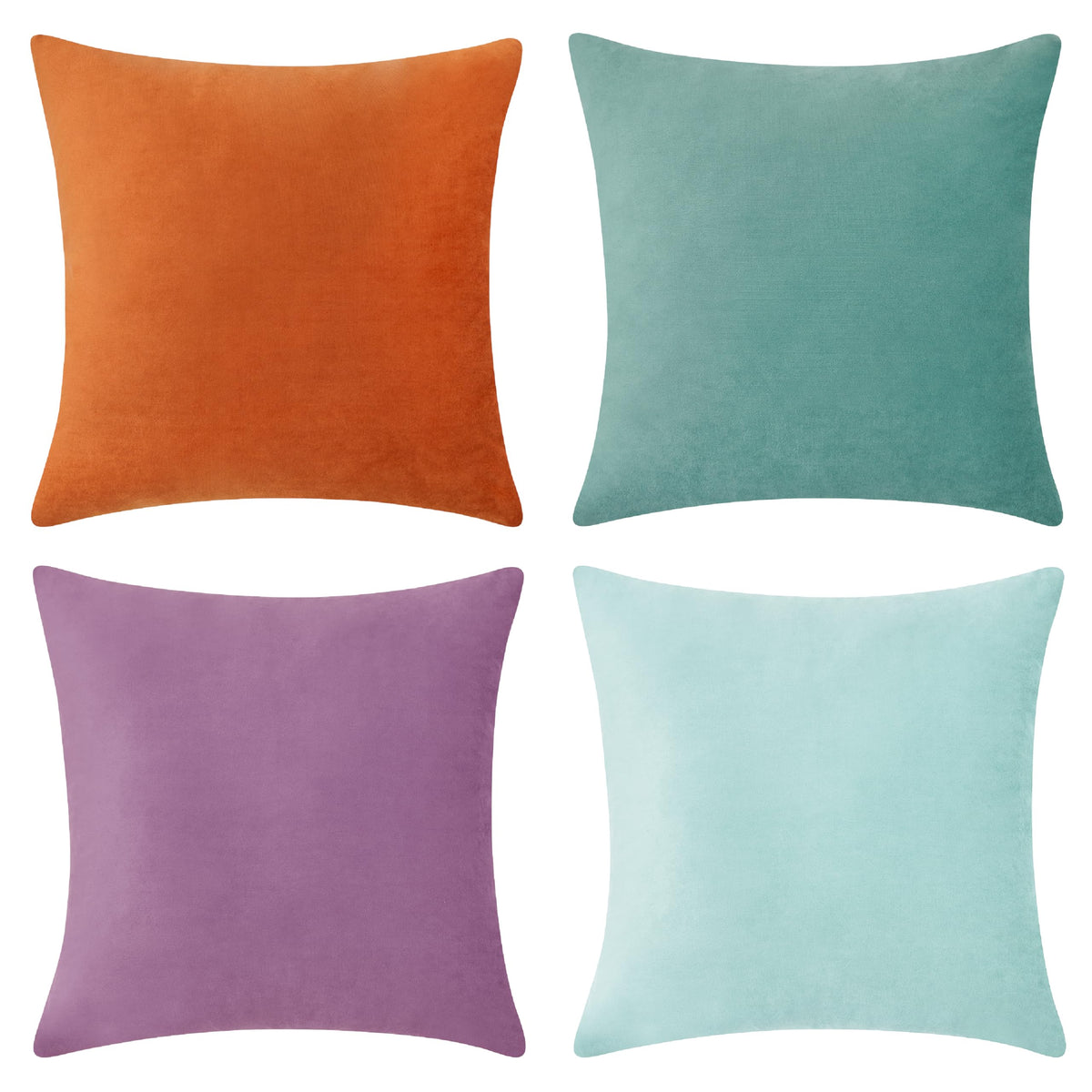 MONDAY MOOSE Decorative Throw Pillow Covers Cushion Cases, Set of 4 Soft Velvet Modern Designs, Mix and Match for Home Decor, Pillow Inserts Not Included (18x18 inch, Orange/Teal)